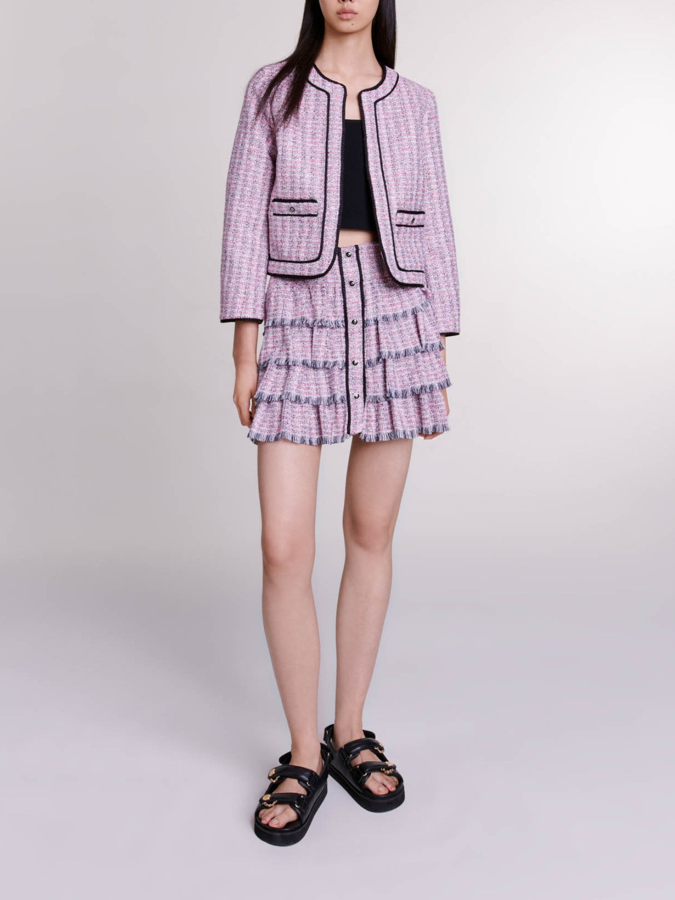 Maje Woman's cotton Short tweed skirt for Spring/Summer, in color pink /