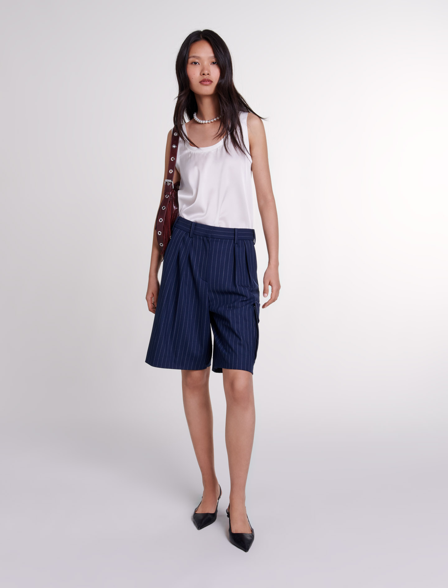 Shop Maje Striped Bermuda Shorts In Navy Tennis Stripe /