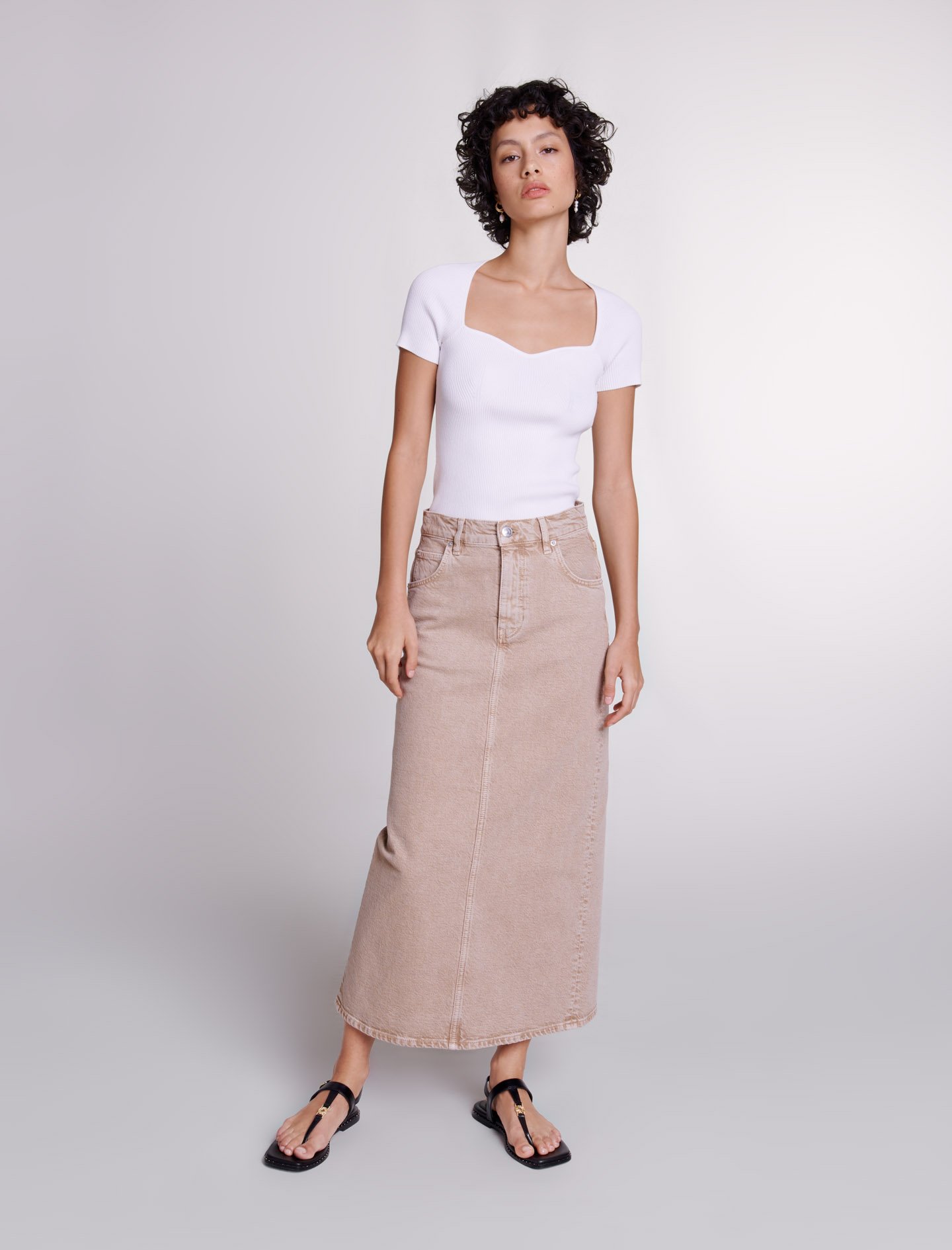 Woman's cotton, Long denim skirt for Spring/Summer, size Woman-50% Off -US XL / FR 41, in color Brown / Brown