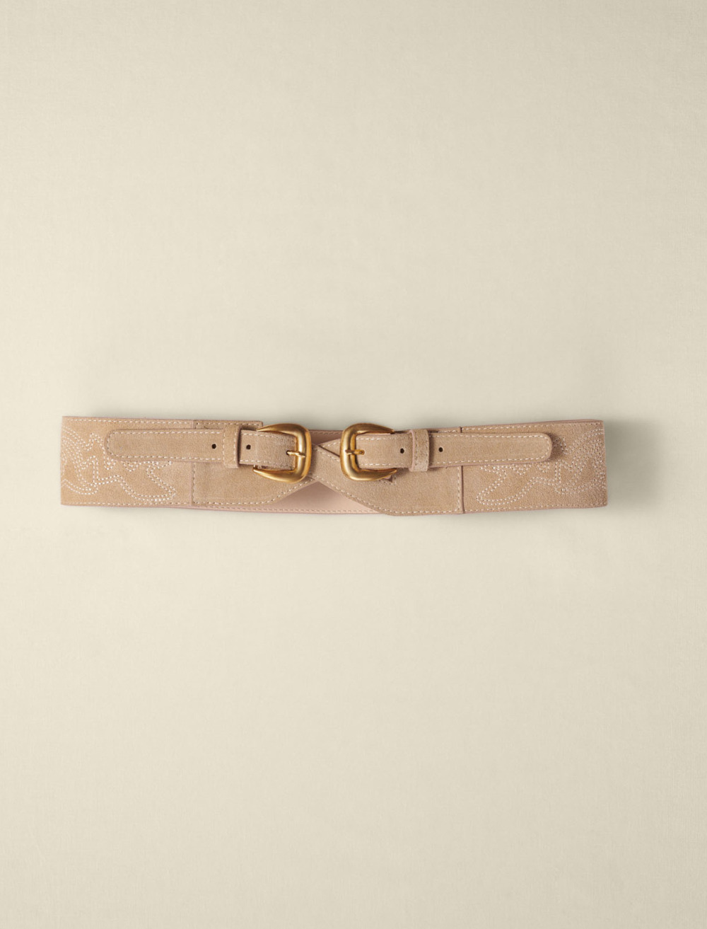 Woman's polyester, Suede belt with double buckle for Spring/Summer, size Woman-Offline_Accessories-US M / FR 2, in color Beige / Beige