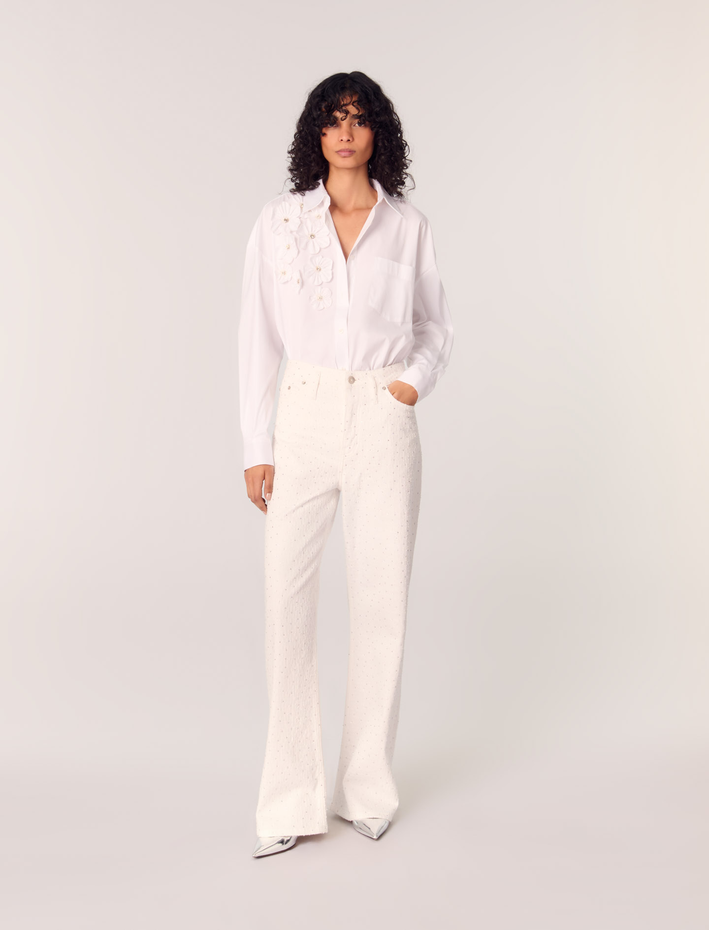 Maje Woman's cotton Long sleeve blouse for Spring/Summer, in color White / White