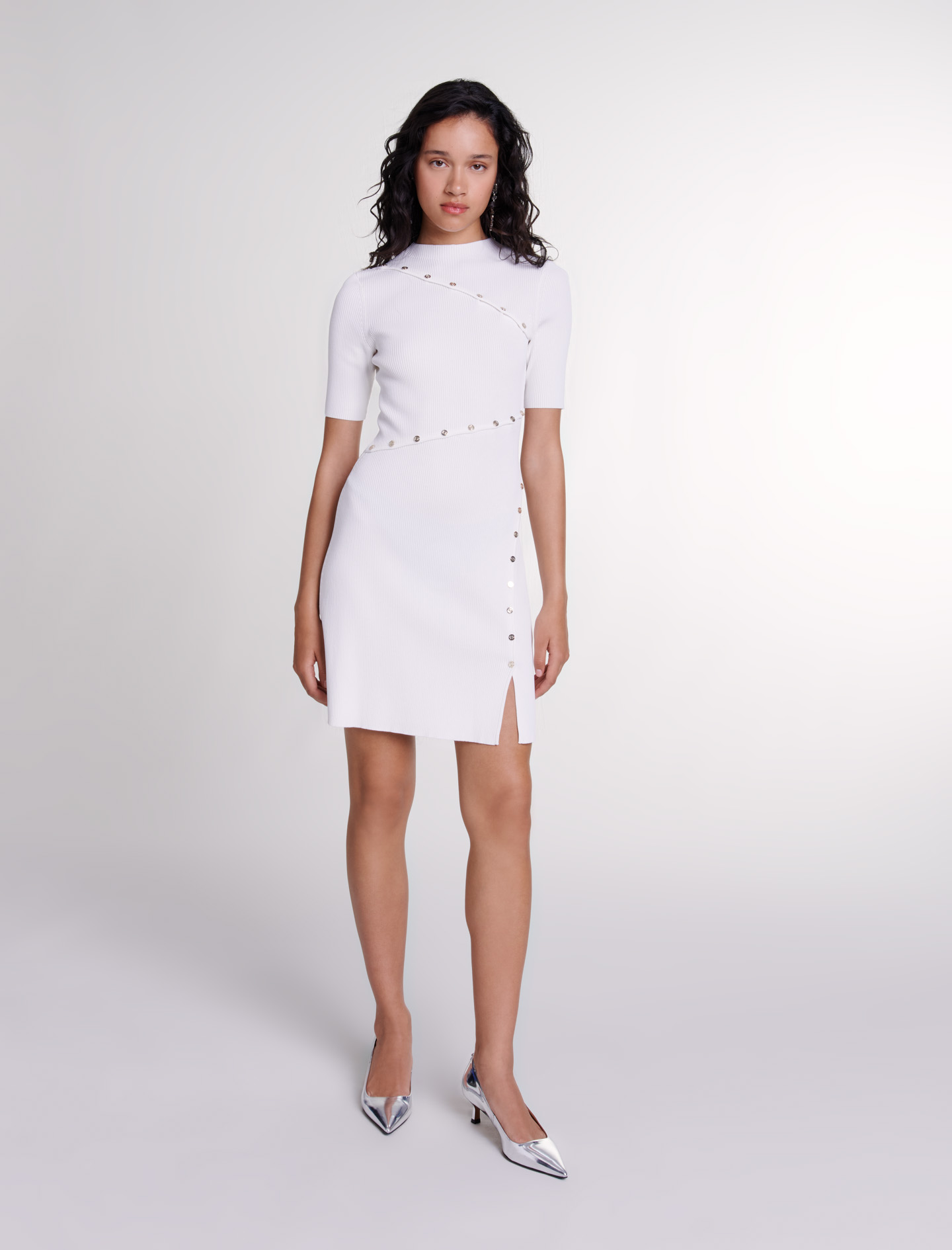 Maje Short Knit Dress For Fall/winter In White