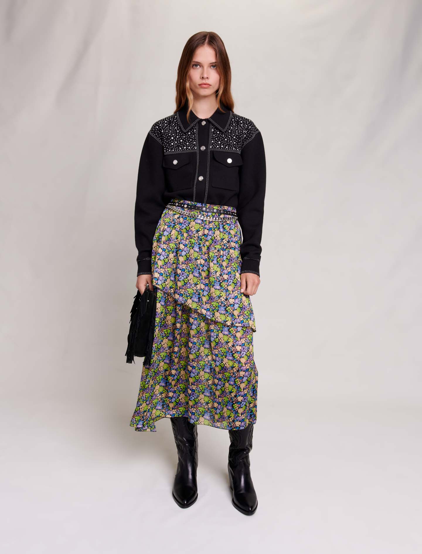 Maje Woman's polyester Long floral skirt for Fall/Winter, in color Primroses Multico Print /