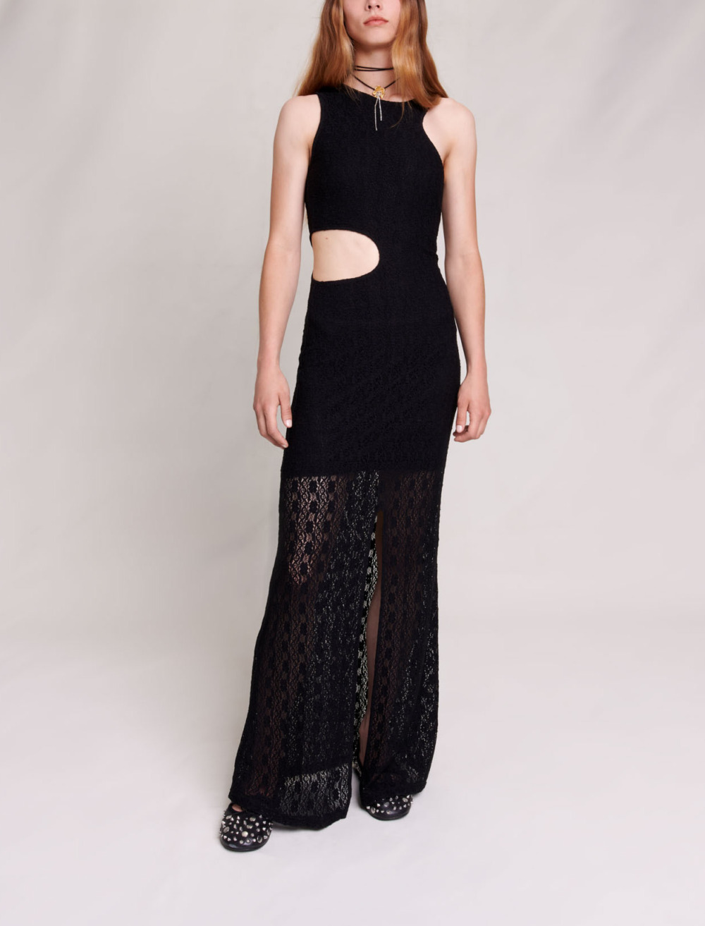 Woman
s polyamide, Lace maxi dress for Fall/Winter, size Woman-See All-US L / FR 40, in color Black / Black