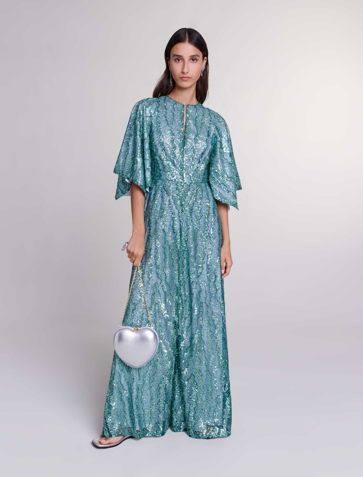 Maje Woman's polyamide Sequin maxi dress for Spring/Summer, in color Green / Grey