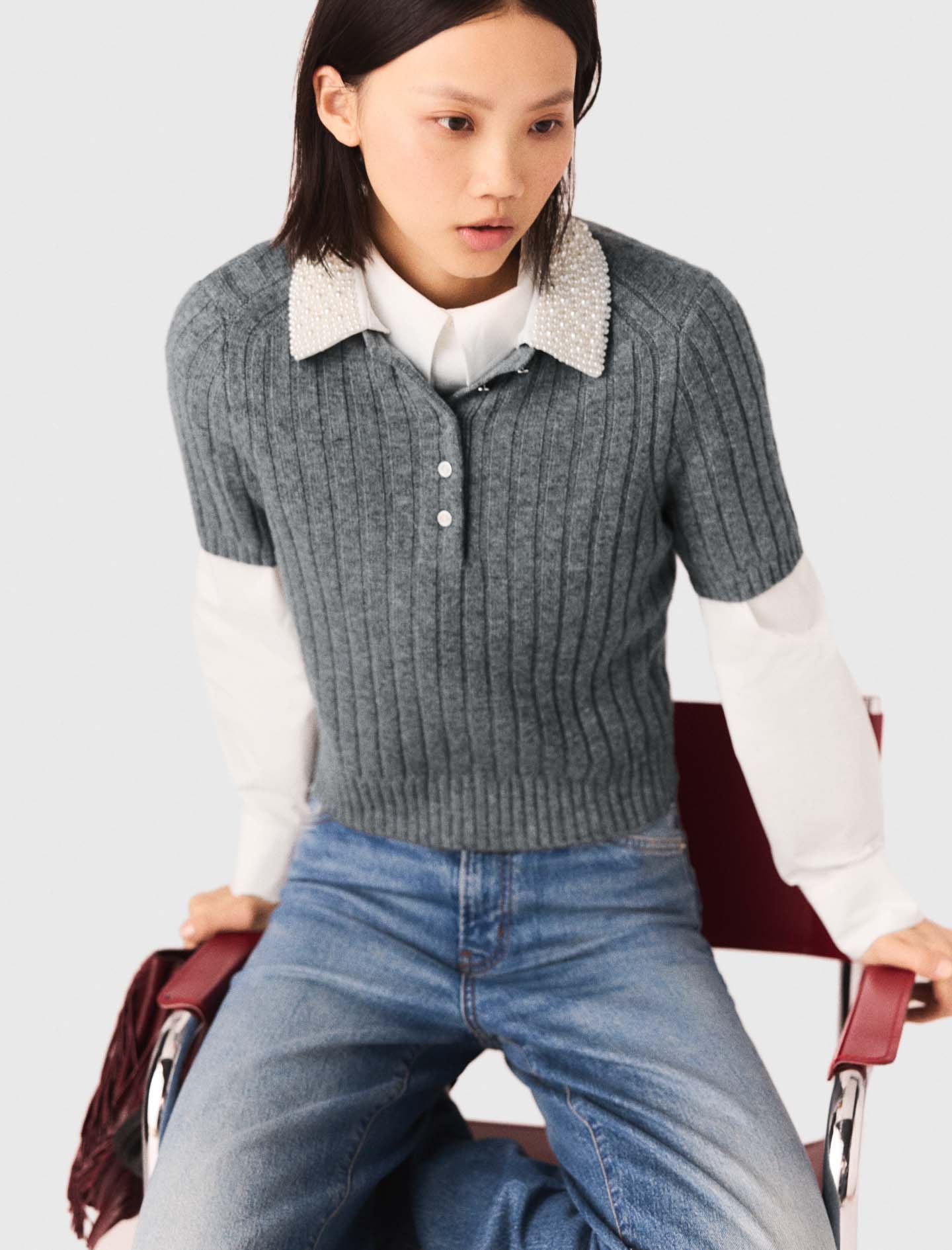 Removable Beaded Collar Sweater