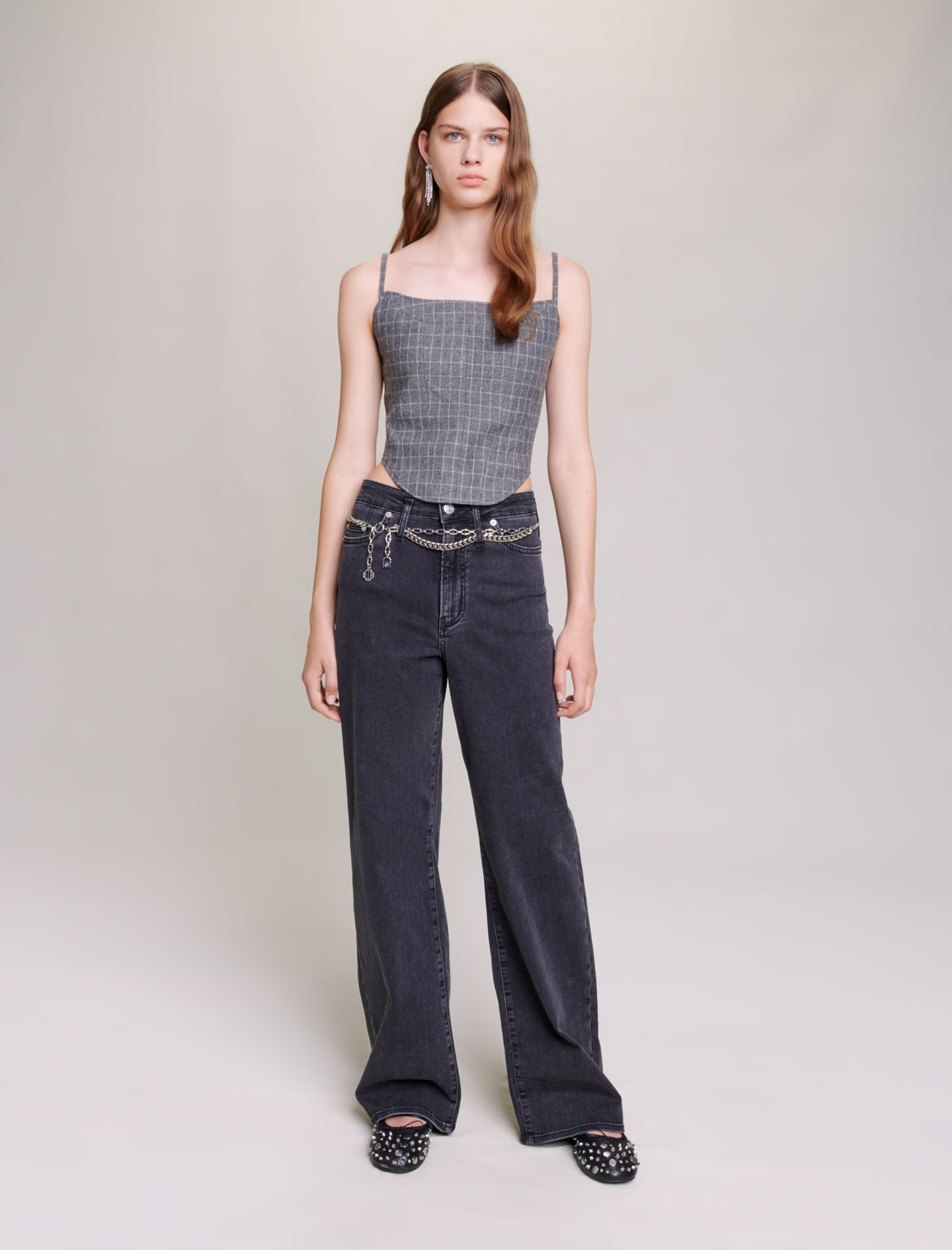 Woman's cotton, Black baggy jeans with belt for Spring/Summer, size Woman-Pants & Jeans-US L / FR 40, in color Black / Black