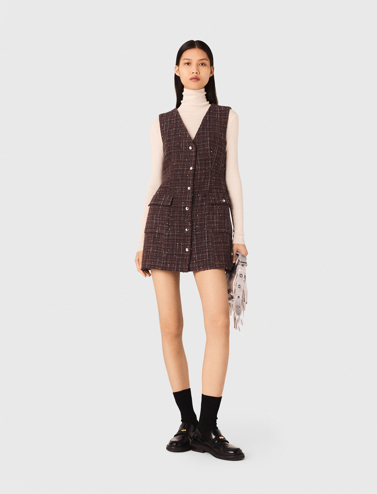 Maje Woman's cotton Mini tweed dress for Fall/Winter, in color Brown / Brown