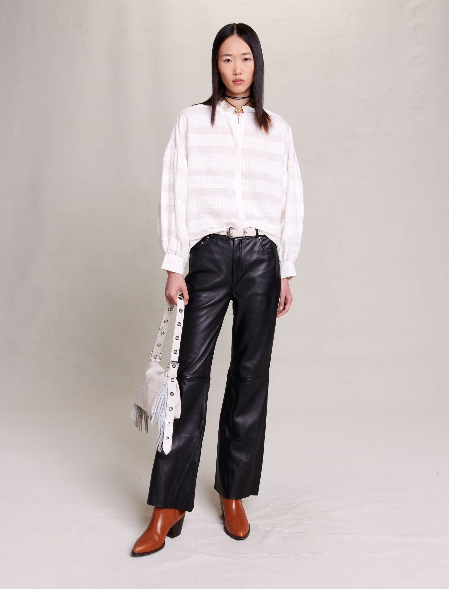 Maje Woman's cotton Embroidery: Embroidered ruffled shirt for Fall/Winter, in color White / White