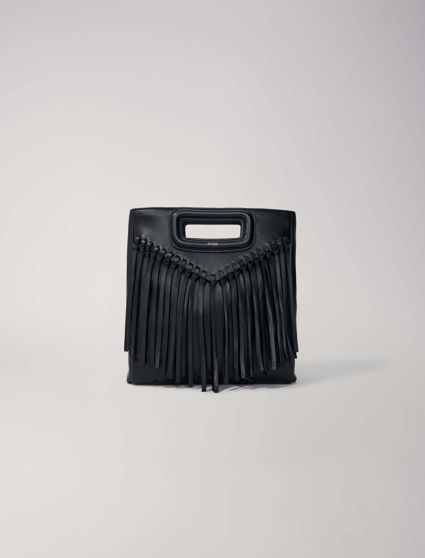 Maje Woman's polyester Fringed leather M bag for Spring/Summer, in color Black / Black