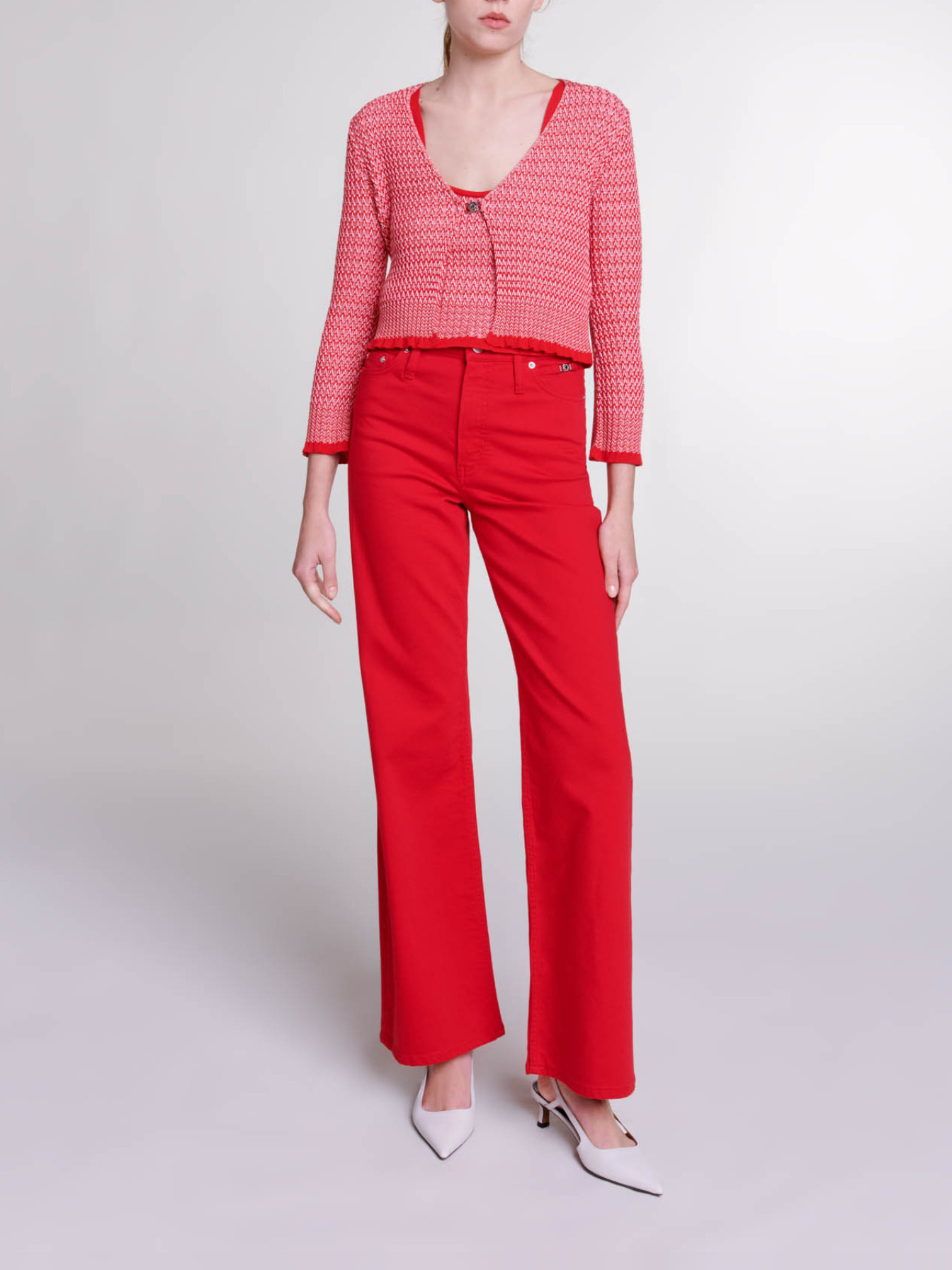 Maje Woman's viscose Herringbone knit twin set for Spring/Summer, in color Red / Red