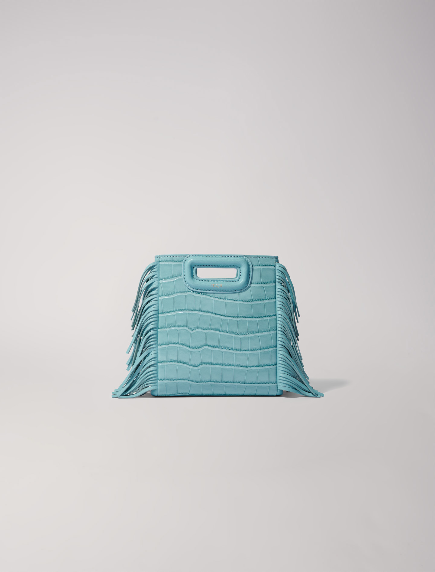 Maje Woman's polyester Chain: Mini embossed-leather M bag with chain for Spring/Summer, in color Turquoise /