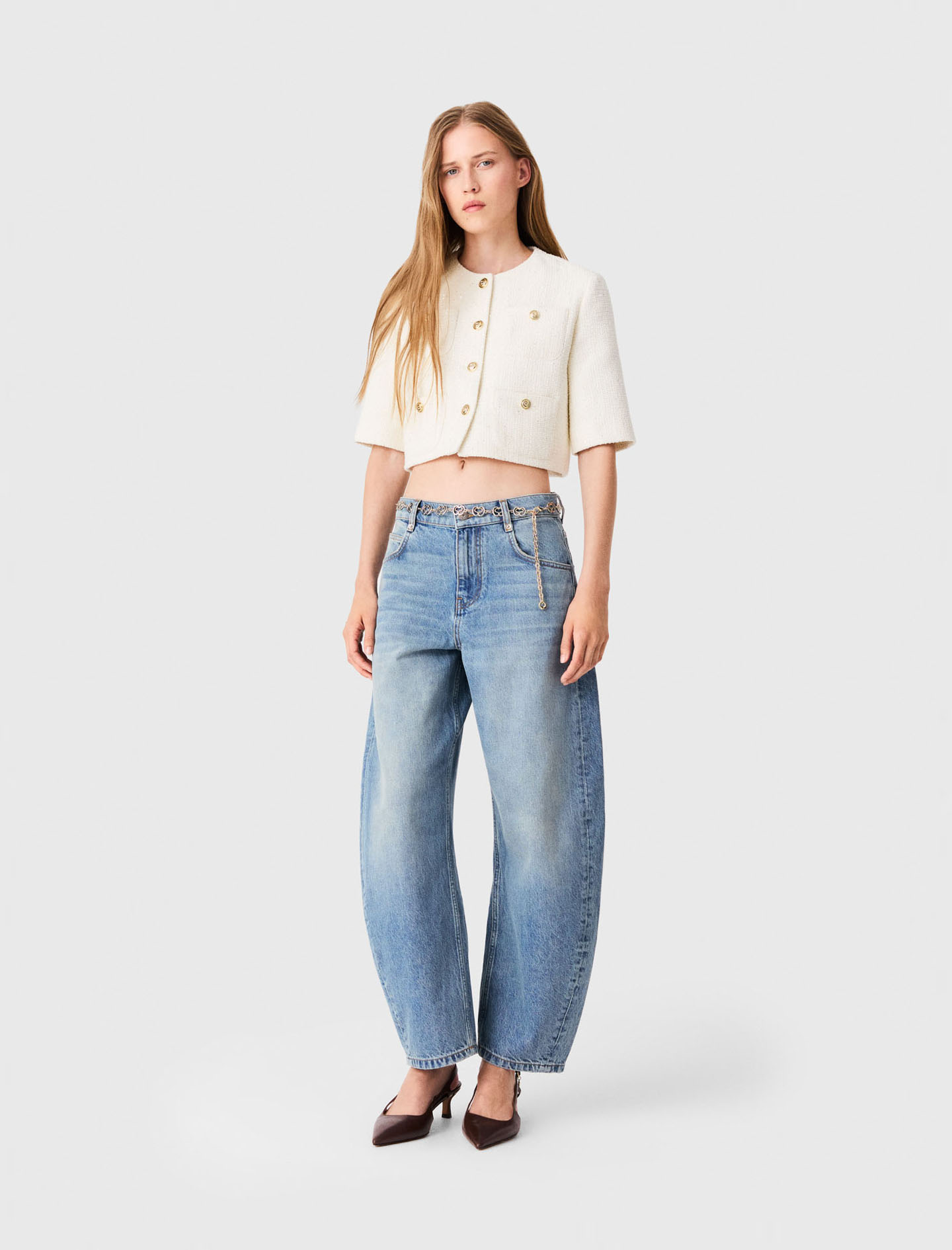 Short-sleeved tweed jacket White For Women | Maje