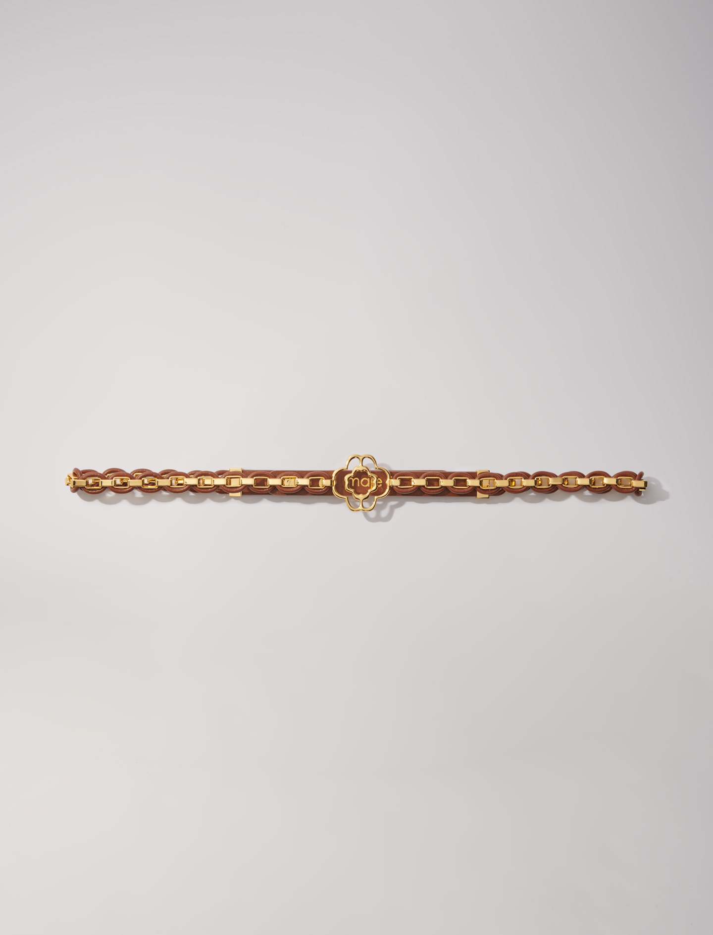 Shop Maje Woman's Brass Chain: Leather Belt With Links For Fall/winter In Camel