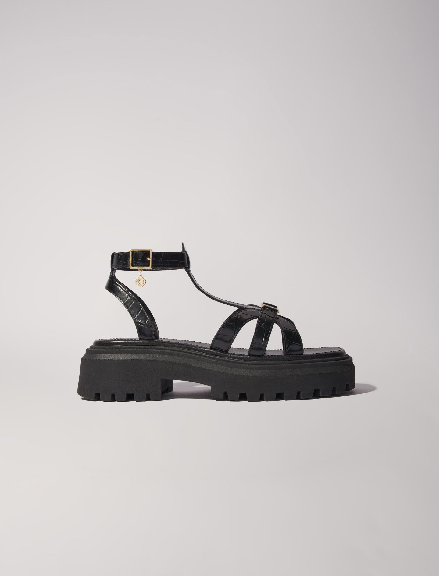 Woman's zinc, Flat sandals with tread for Fall/Winter, size Woman-All Shoes-US 10.5 / FR 41, in color Black / Black