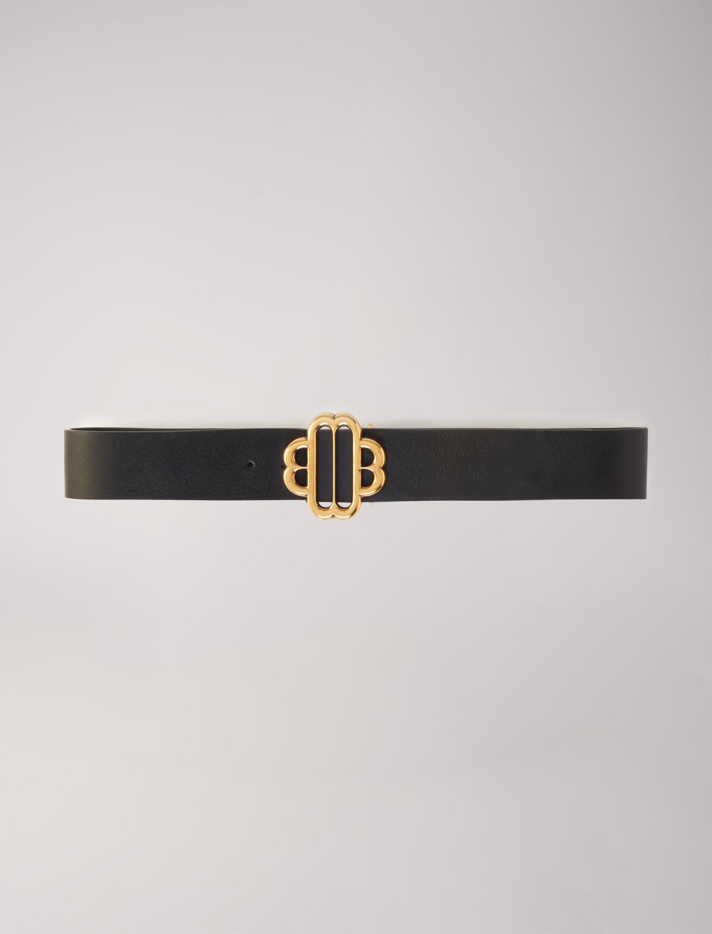 Woman's zamac Leather: Leather belt with Clover logo for Fall/Winter, size Woman-Belts-US L / FR 3, in color Black / Black