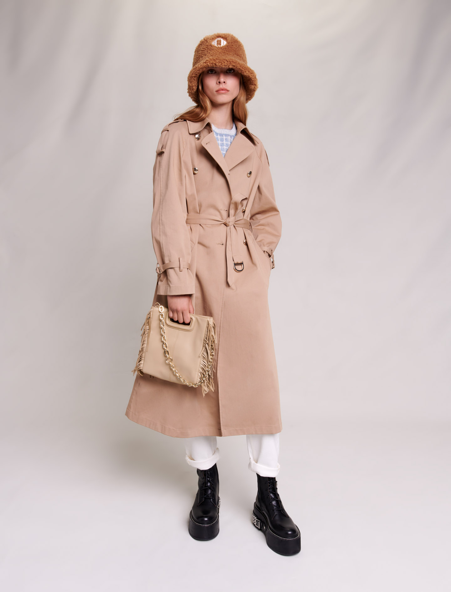 Maje Woman's cotton, Oversized trench coat for Fall/Winter, in color Beige / Beige