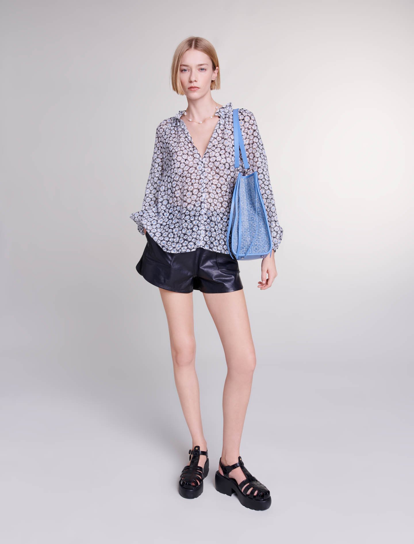 Mixte's viscose, Floral blouse for Spring/Summer, size Mixte-Tops & Shirts-US L / FR 3, in color Blue Daisy Print /