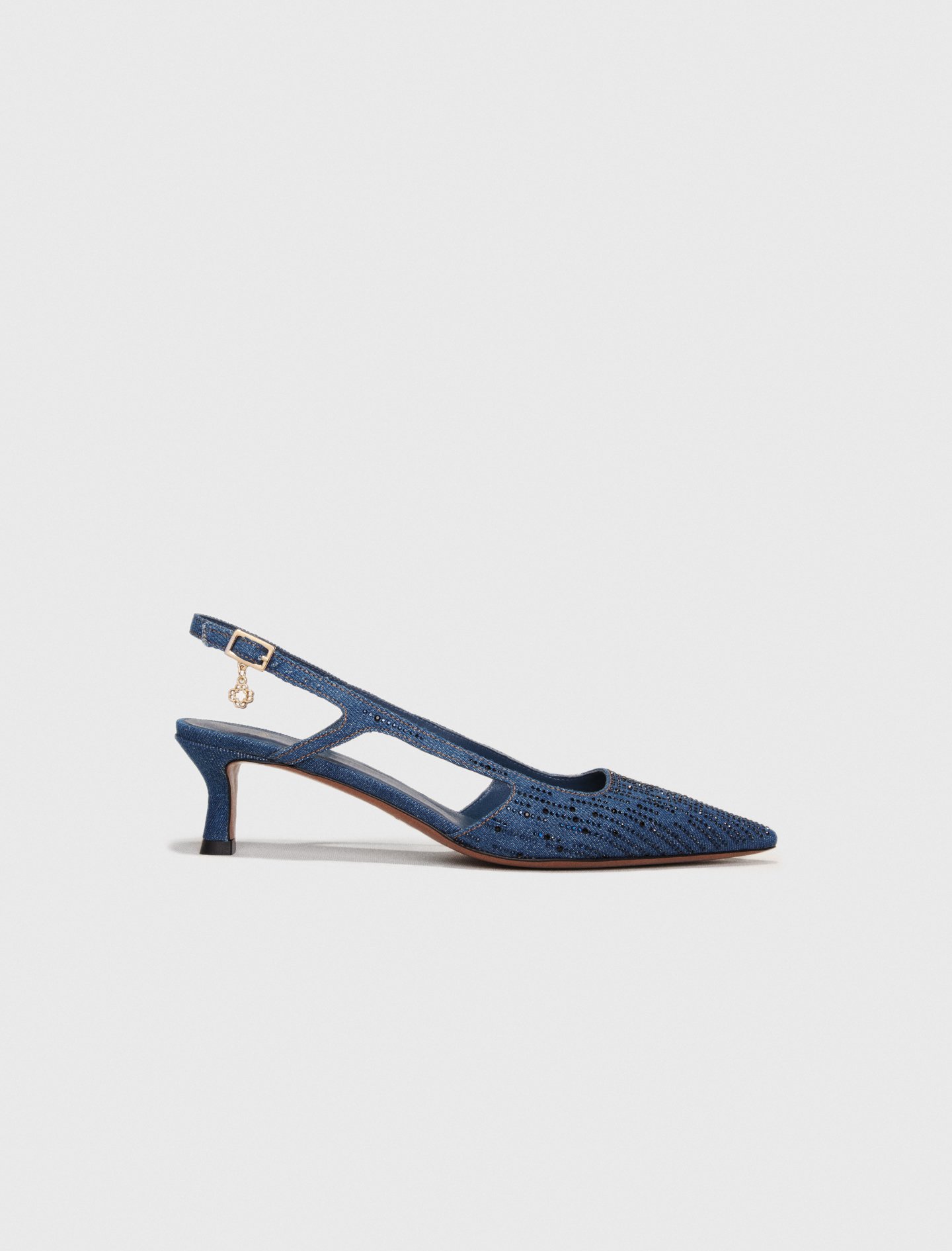 Woman's leather Slingback pump in rhinestone denim for Spring/Summer, size 10.5, in color Blue / Blue