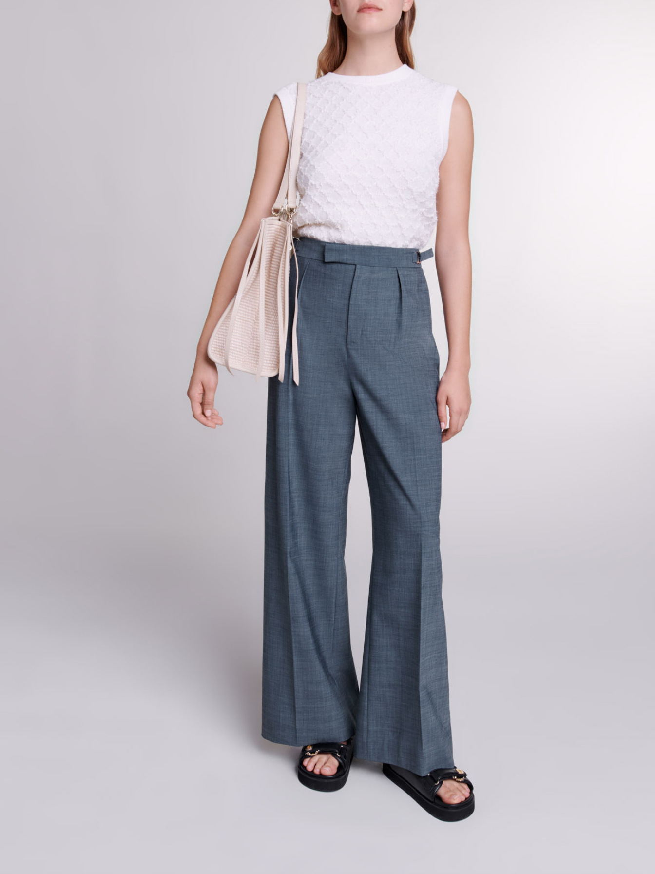 Maje Woman's polyester Wide-leg trousers for Spring/Summer, in color Petrol Blue /