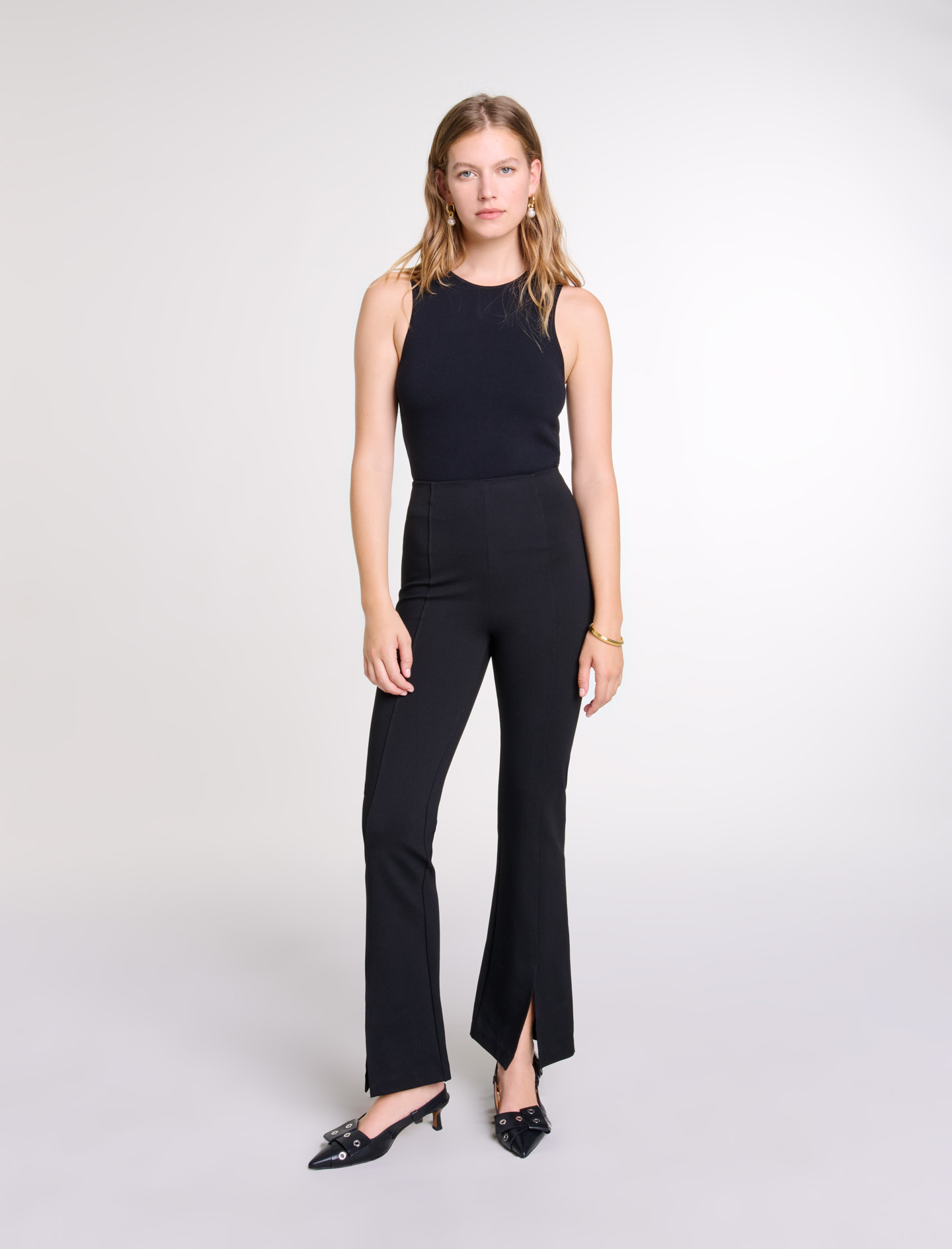 Woman's viscose, Slit trousers for Fall/Winter, size Woman-Pants & Jeans-US XL / FR 41, in color Black / Black