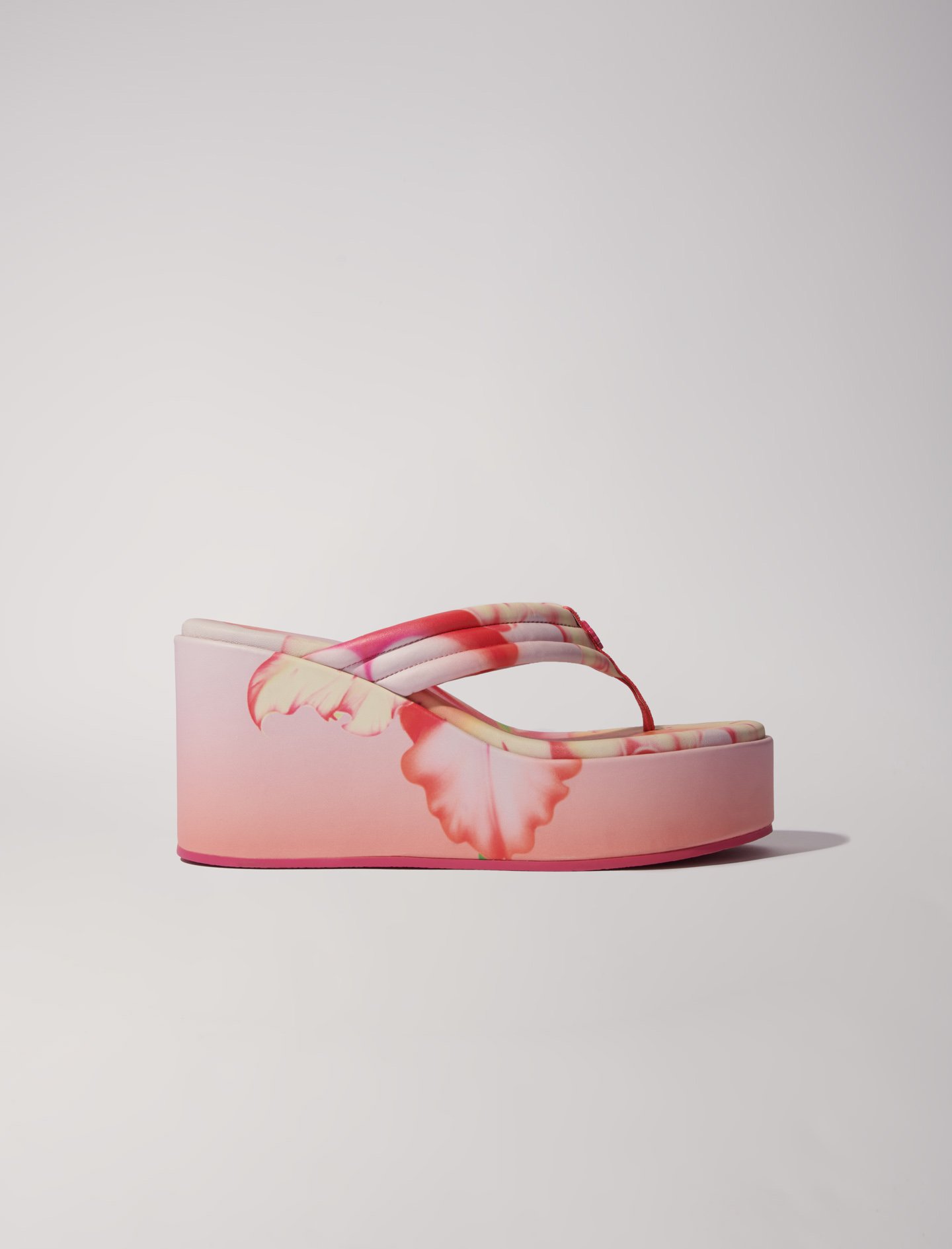 Woman's rubber Upper: cow Band: Flower print wedge sandals, size Woman-Summer Colors Edit-US 9.5 / FR 40, in color Pink / Red