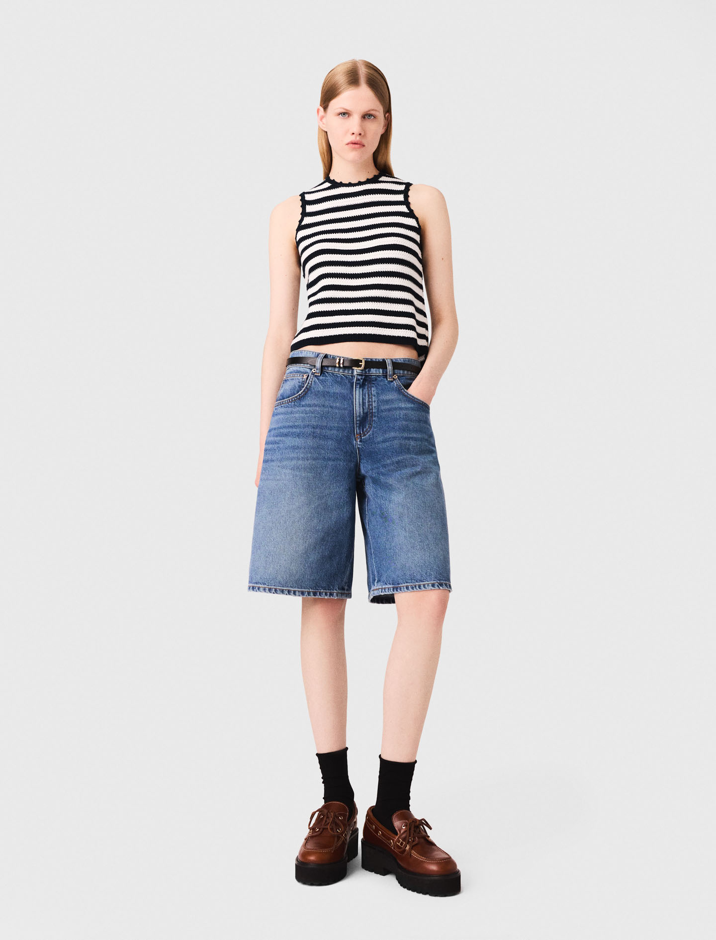 Maje Woman's cotton Denim Bermuda Shorts for Fall/Winter, in color Blue / Blue