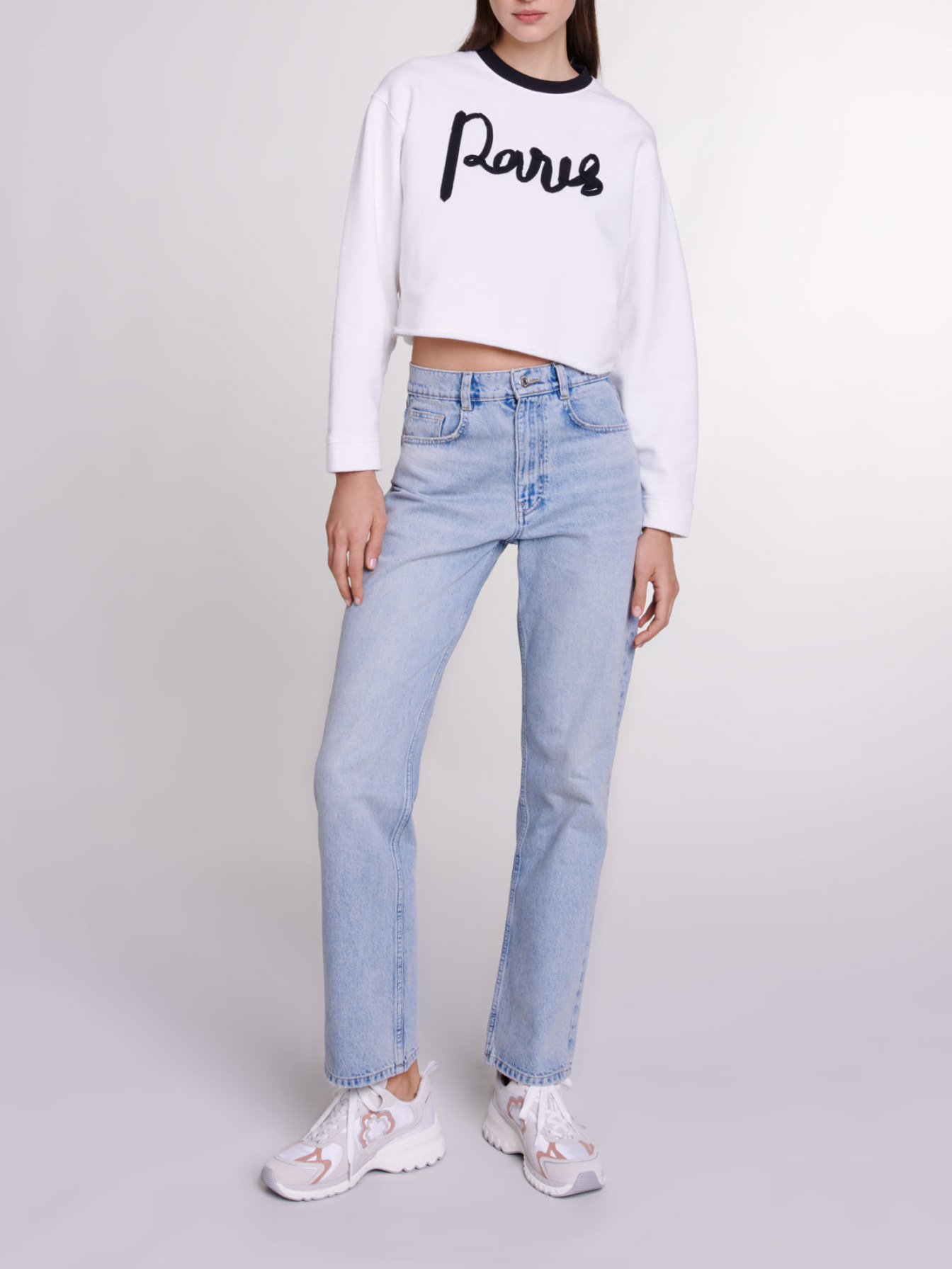 Maje Woman's cotton Cropped sweatshirt for Spring/Summer, in color Ecru / Beige