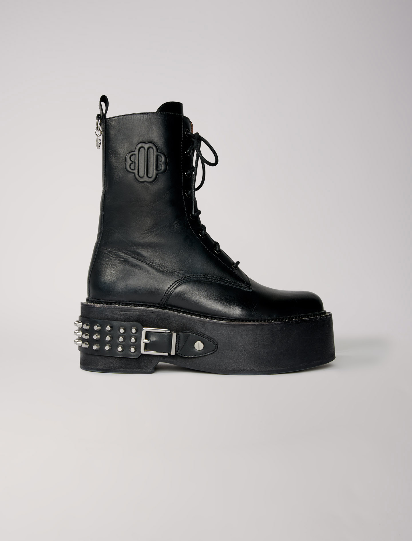 Maje Woman's cotton Outer sole: Combat boots with punk details for Fall/Winter, in color Black / Black