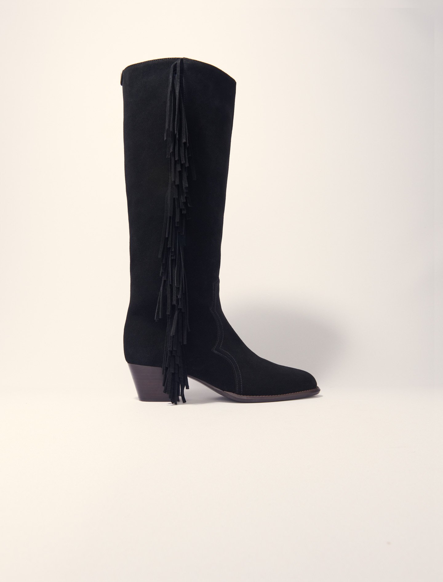 Woman's resin Upper: Fringed suede cowboy boots for Spring/Summer, size Woman-All Shoes-US 10.5 / FR 41, in color Black / Black