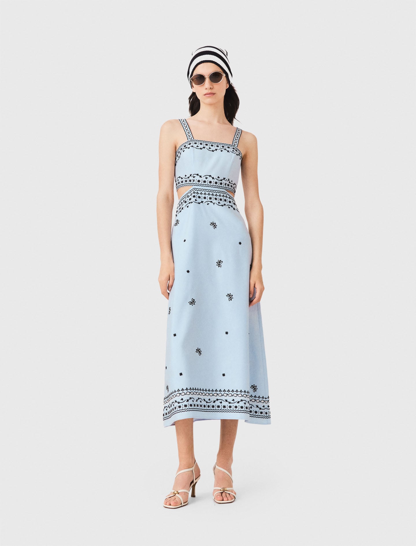 ジェーンマープル　Bon voyage strap dress Embroidered linen blend maxi dress Blue For Women | Maje