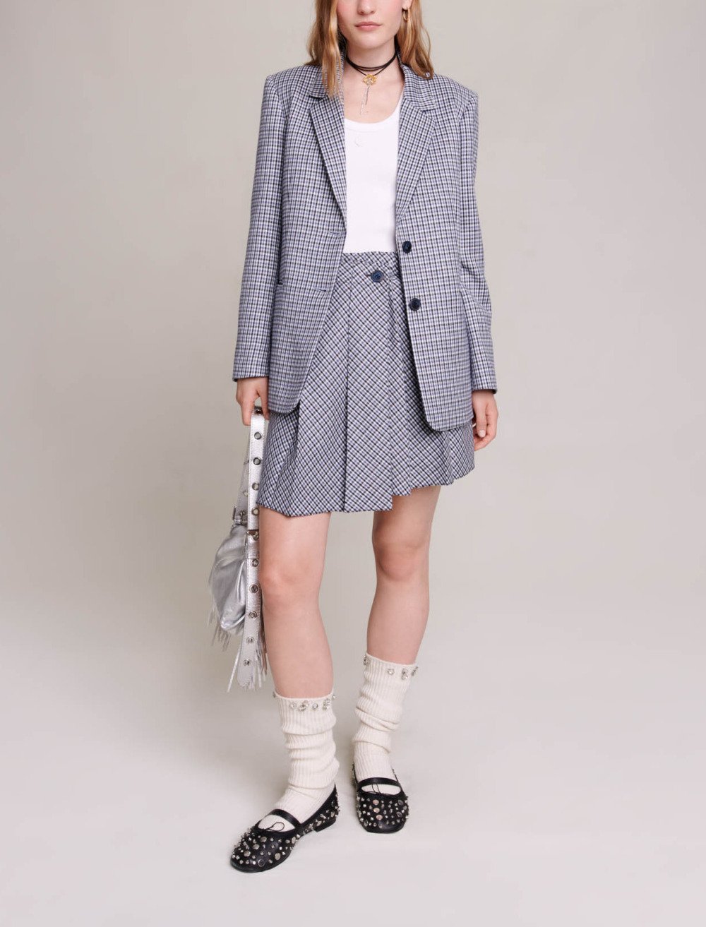 Maje Woman's viscose Suit jacket for Fall/Winter, in color Blue / Grey /