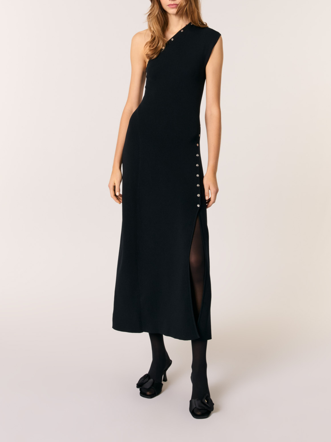 black maje dress Asymmetric knit maxi / Gray For Women Sleeveless dresses