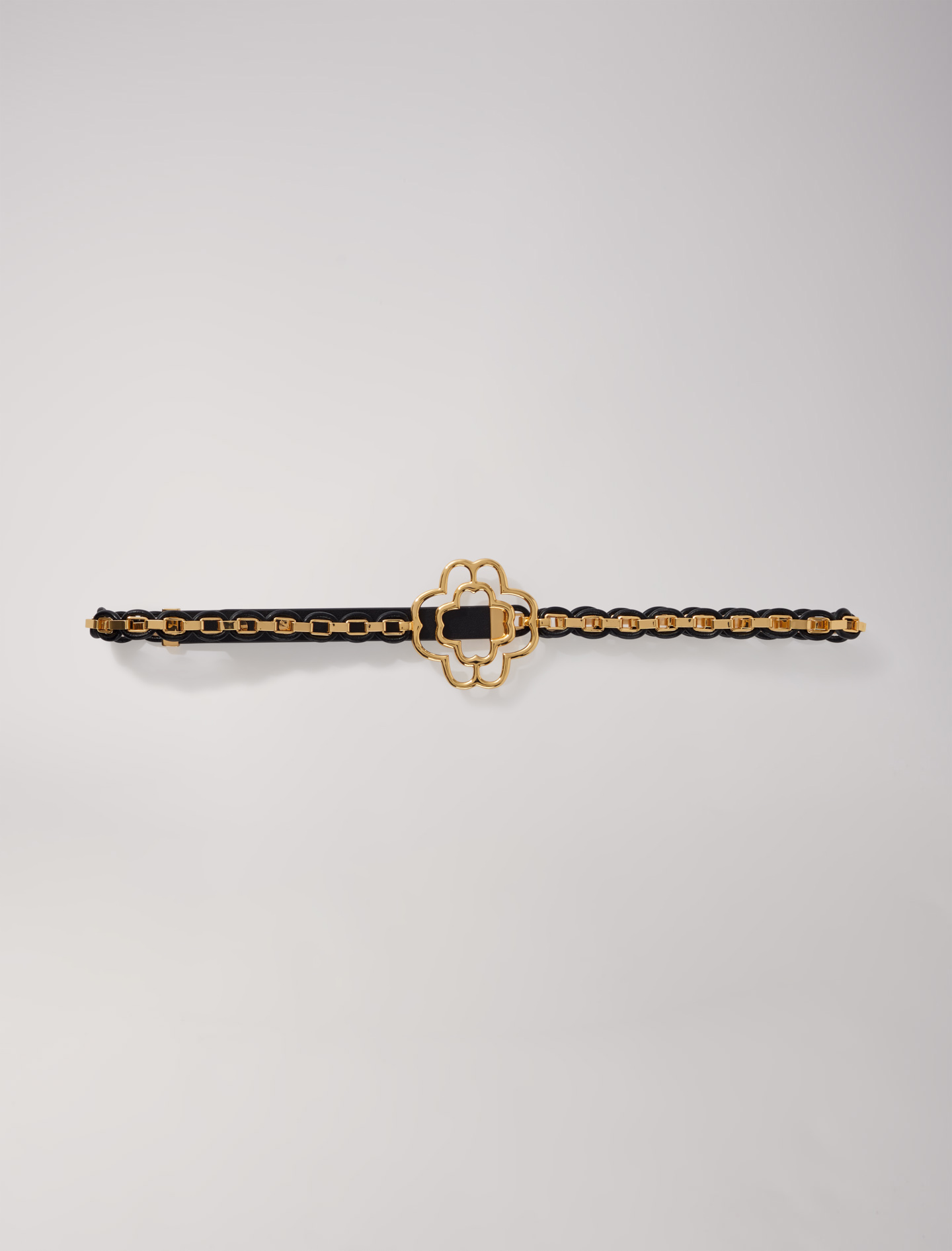 Maje Woman's brass Chain: Clover fine mix chain belt for Spring/Summer, in color Black / Black