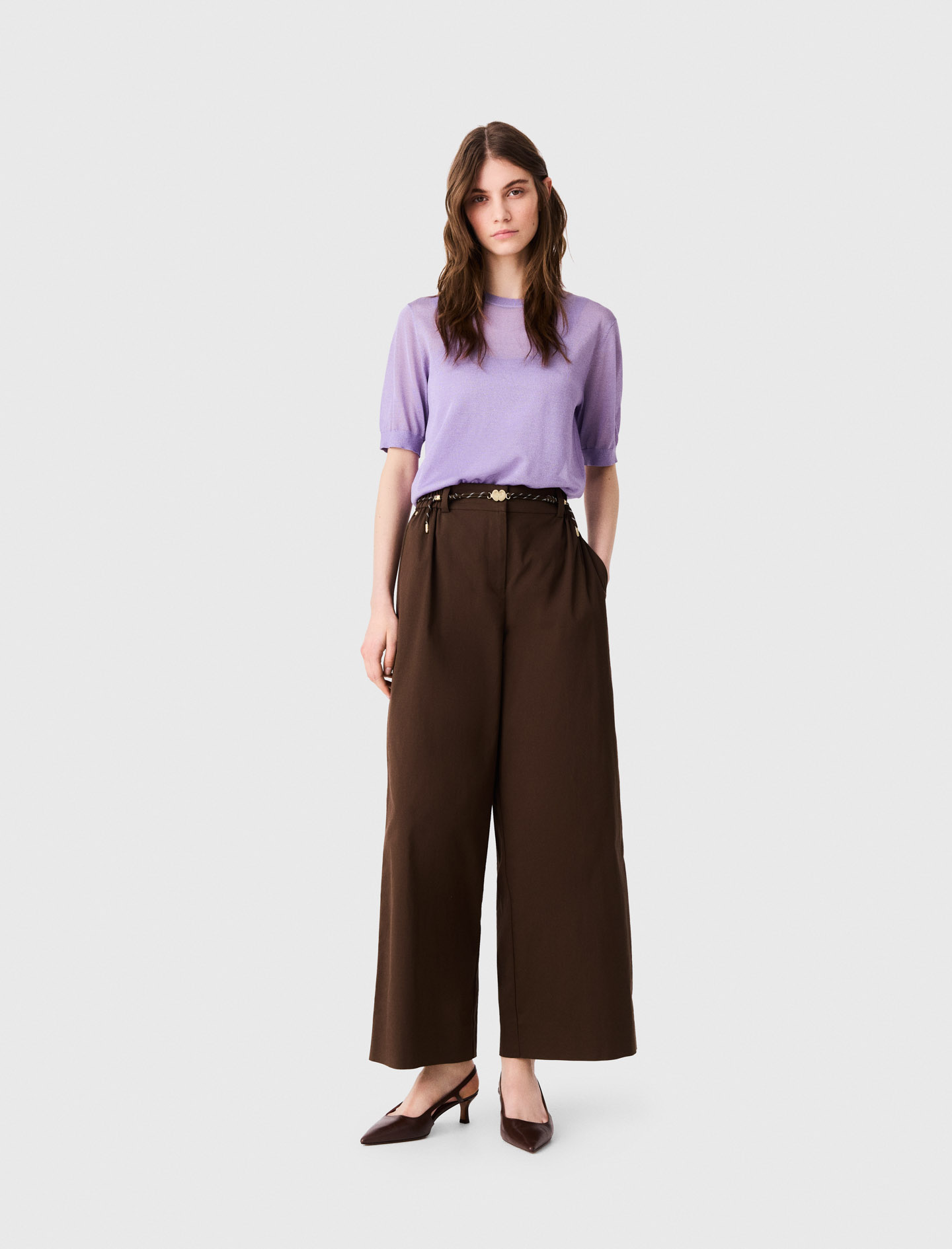 Wide-leg cotton trousers Brown For Women | Maje