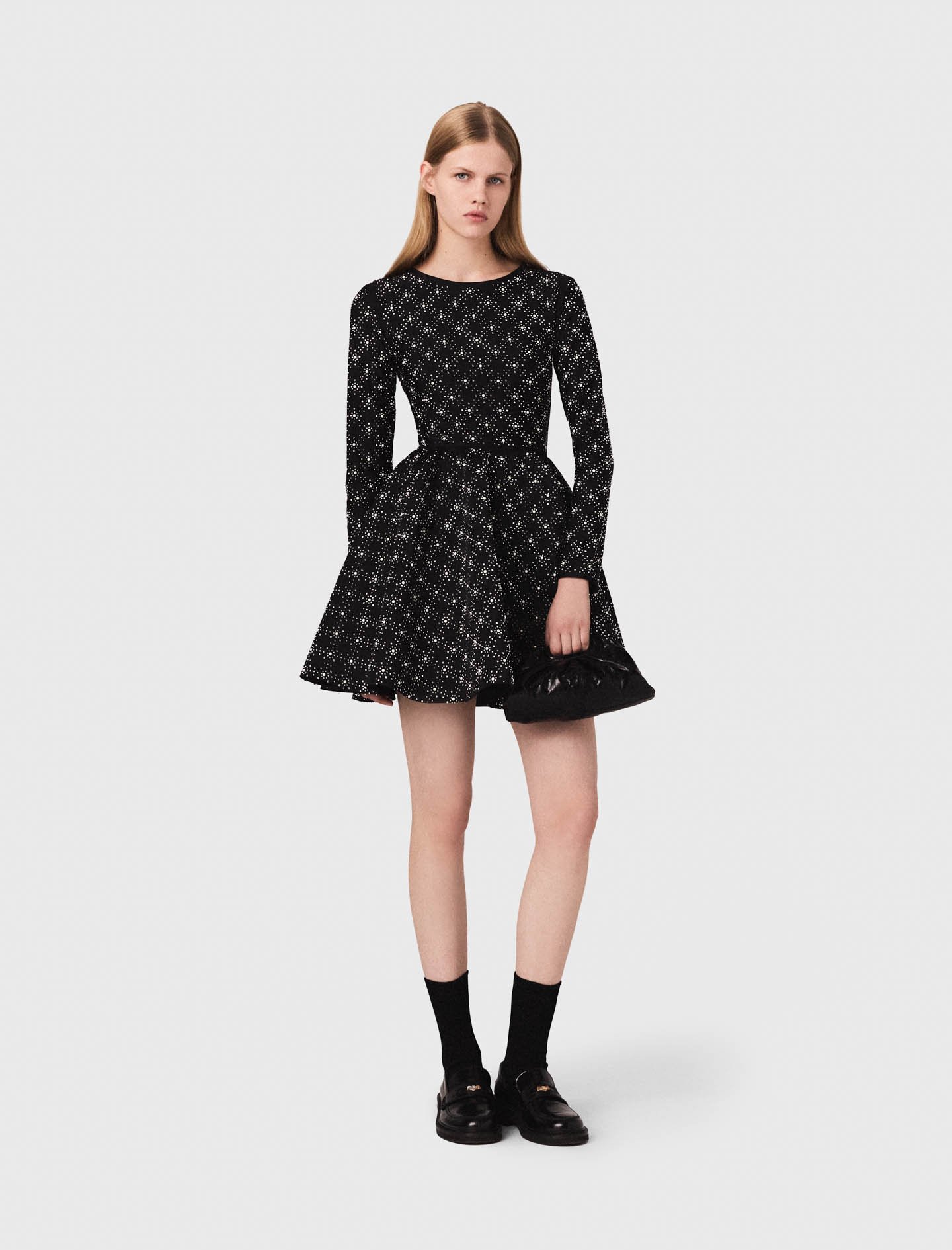 Maje Woman's polyamide Pearl and rhinestone skater dress for Fall/Winter, in color Black / Black
