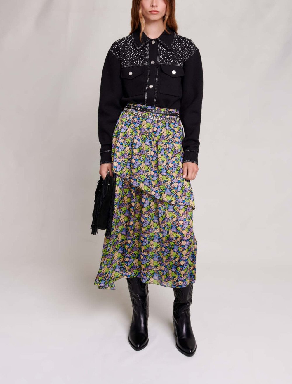 Maje Woman's polyester Long floral skirt for Fall/Winter, in color Primroses Multico Print /