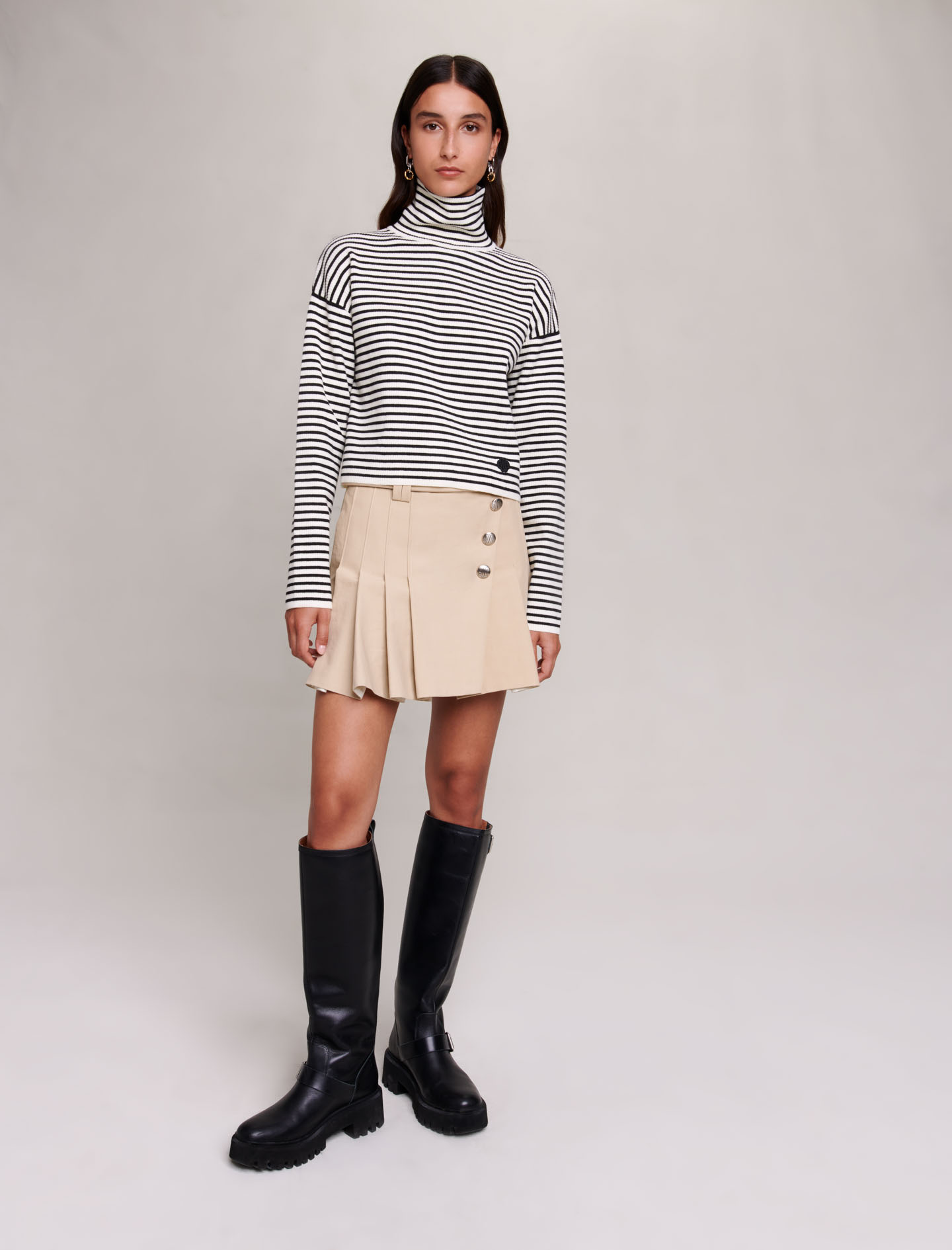 Maje Woman's cotton, Striped jumper for Fall/Winter, in color Ecru Black /