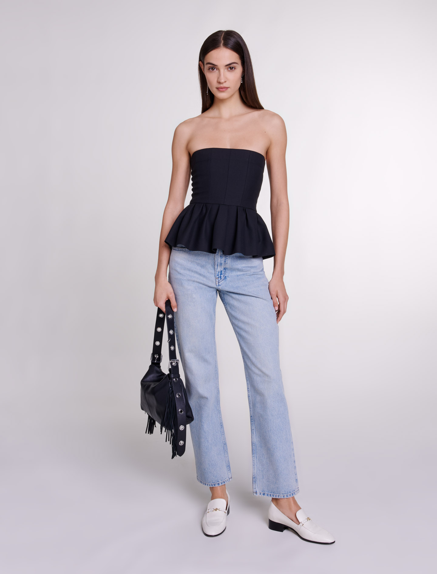 Mixte's polyester, Bustier top with basque for Spring/Summer, size Mixte-Tops & Shirts-US L / FR 3, in color Black / Black
