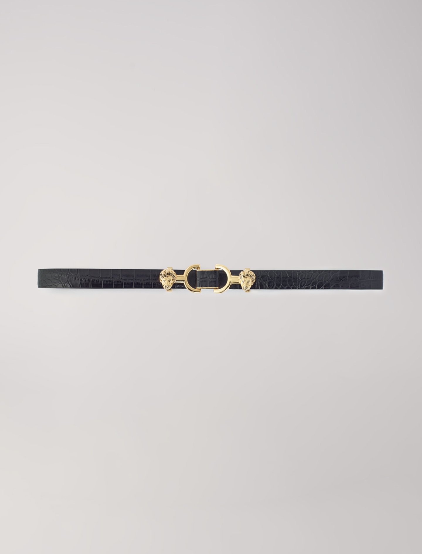 Woman's polyester Coating: Thin leather belt with lion bit for Fall/Winter, size Woman-Belts-US L / FR 3, in color Black / Black