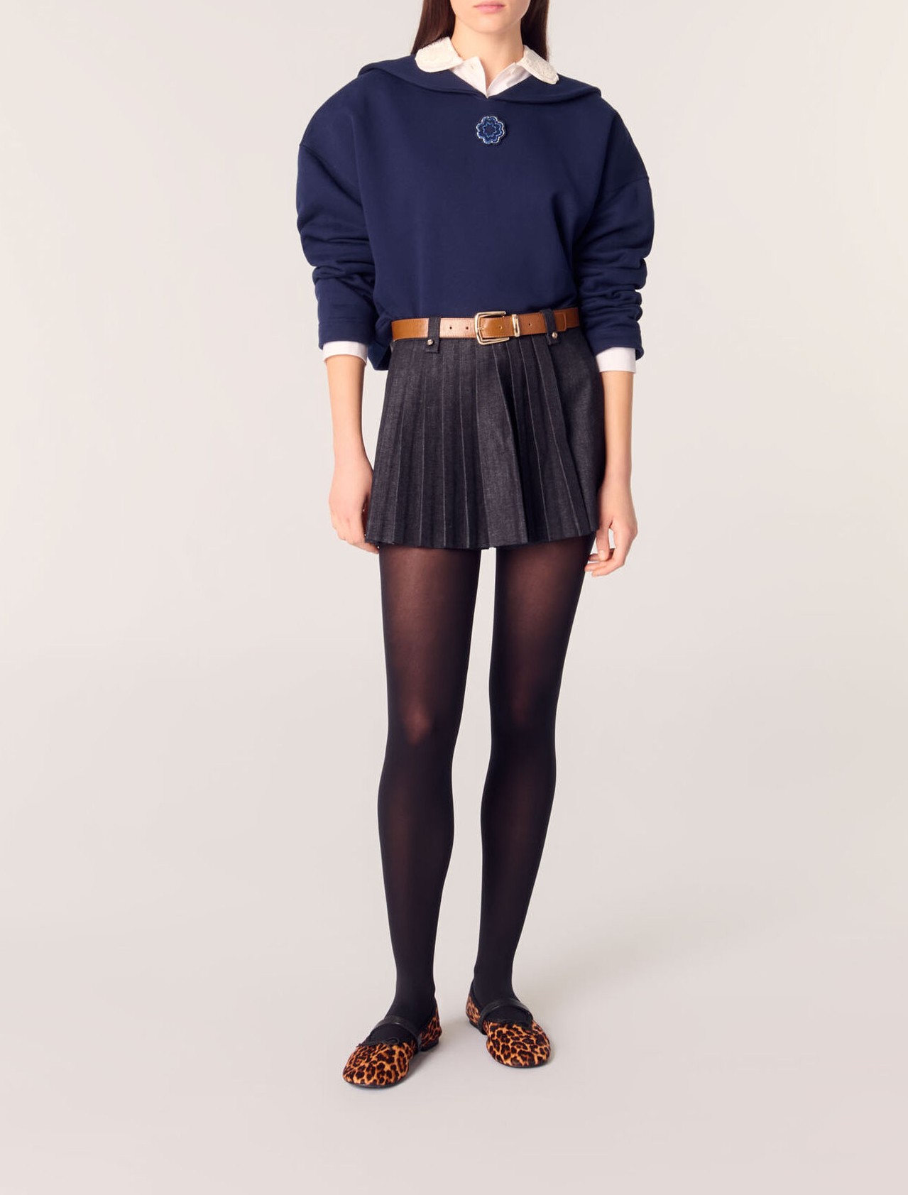 Short sweater with embroidery Blue For Women | Maje