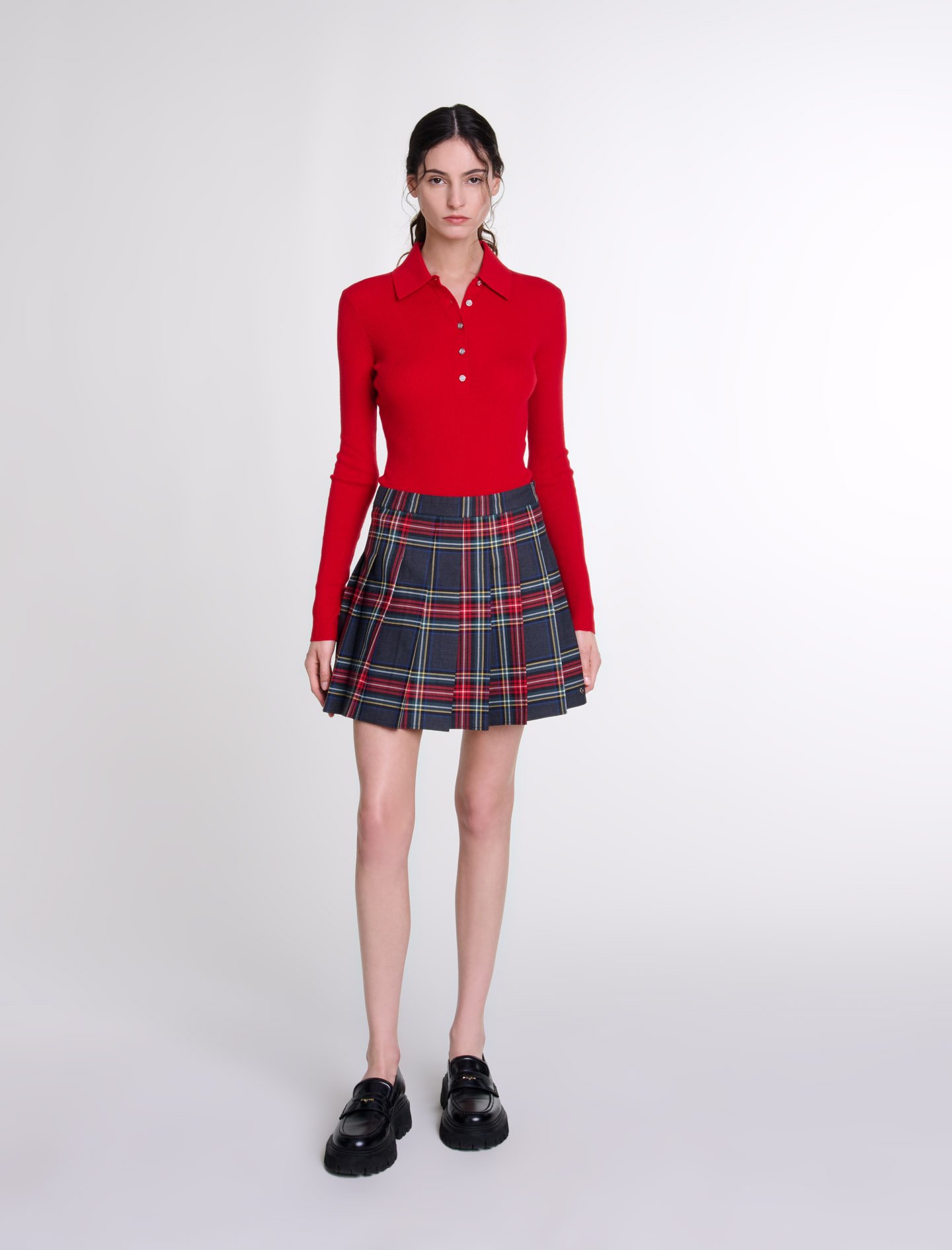 Shop Maje Short Tartan Print Skirt In Red Tartan