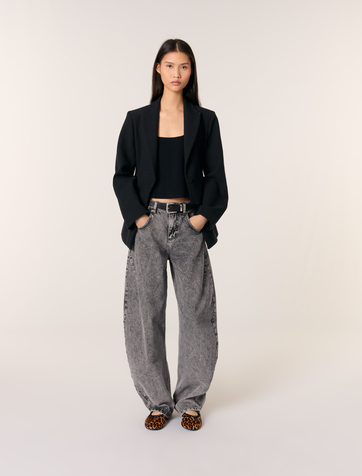 Maje Woman's cotton Slim-fit suit jacket for Spring/Summer, in color Black / Black