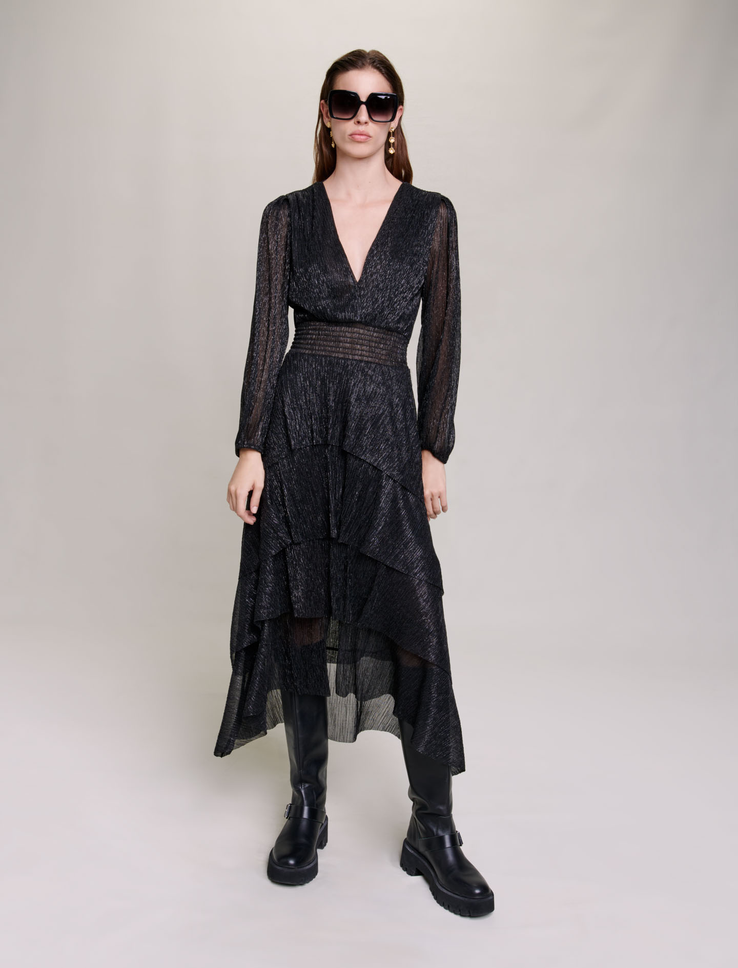 Maje Woman's polyester, 122RUFFINITI for Fall/Winter, in color Black / Black