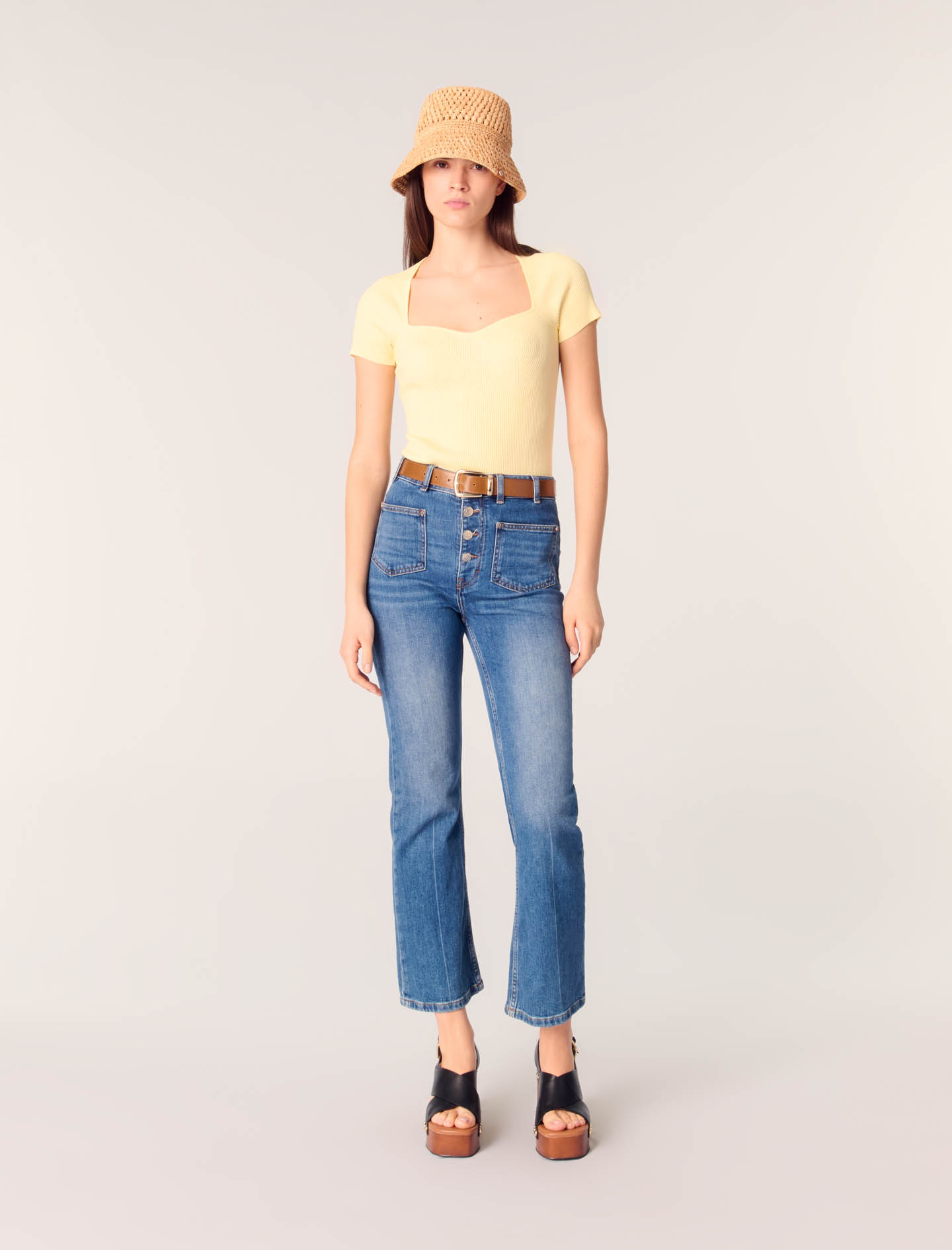 Maje Woman's viscose Rib knit top for Spring/Summer, in color Yellow / Yellow