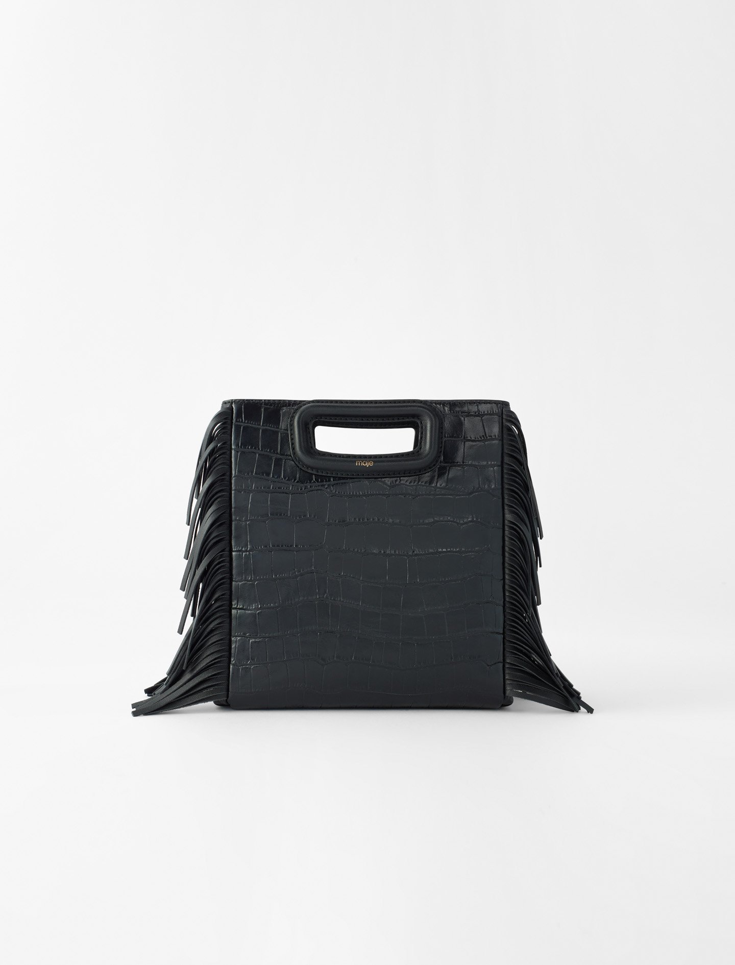 Woman's leather M bag in crocodile-effect leather for Fall/Winter, size One Size, in color Black / Black