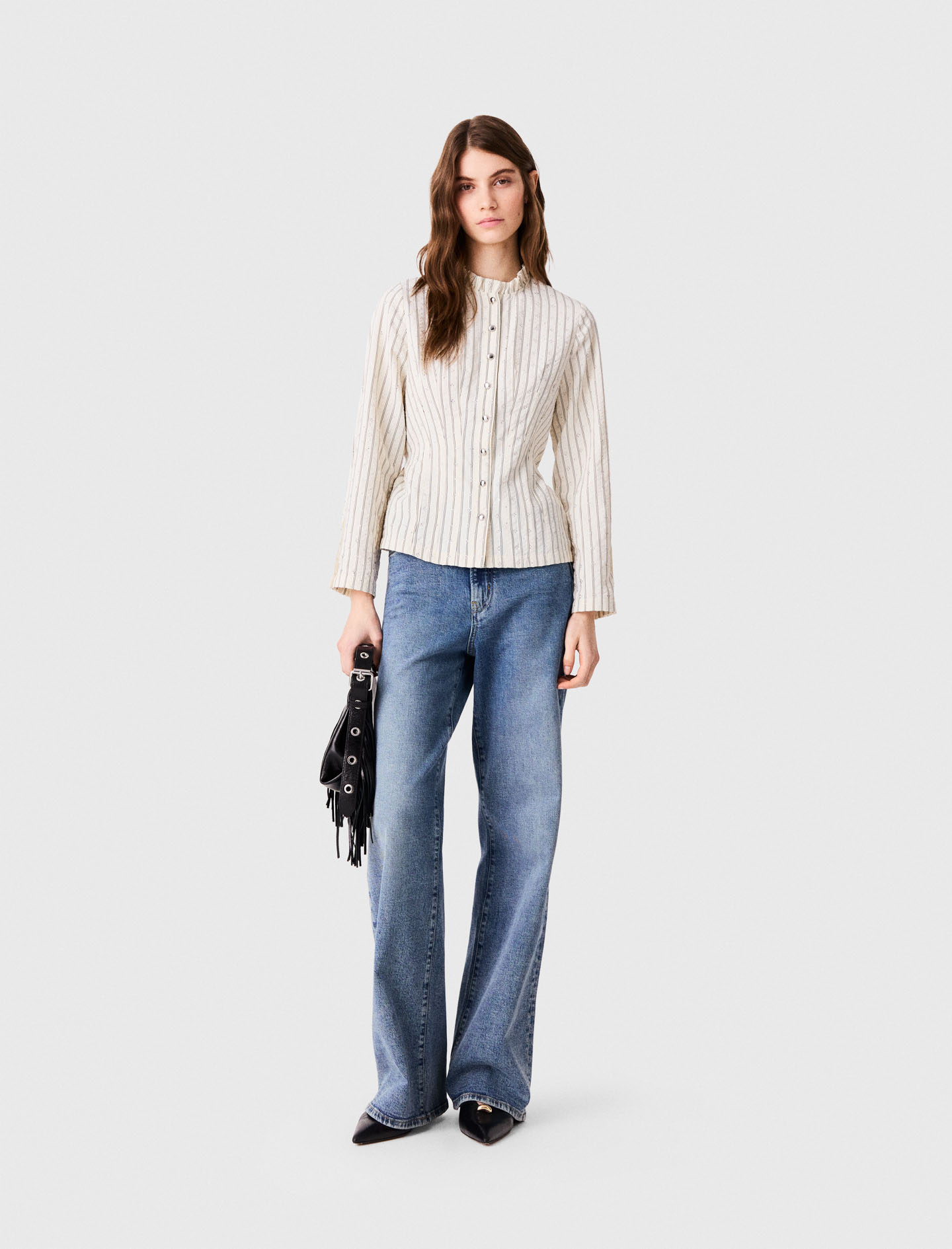 Rhinestone High-Neck Shirt