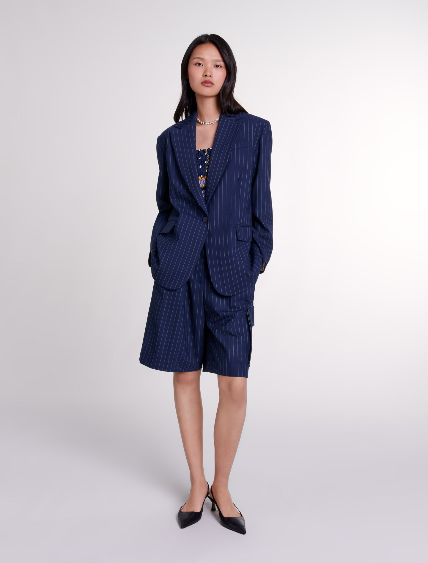 Woman's wool, Striped suit jacket for Fall/Winter, size Woman-Blazers & Jackets-US XL / FR 41, in color Navy Tennis Stripe /