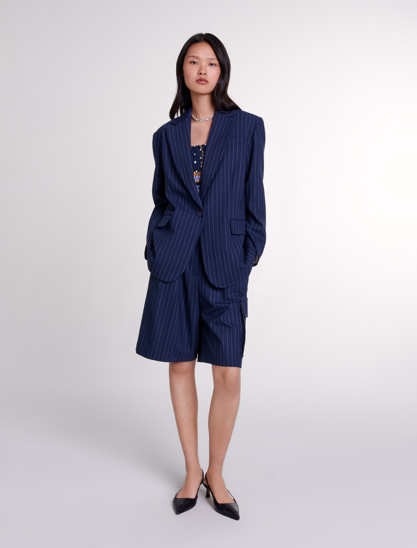 Shop Maje Striped Suit Jacket In Navy Tennis Stripe /