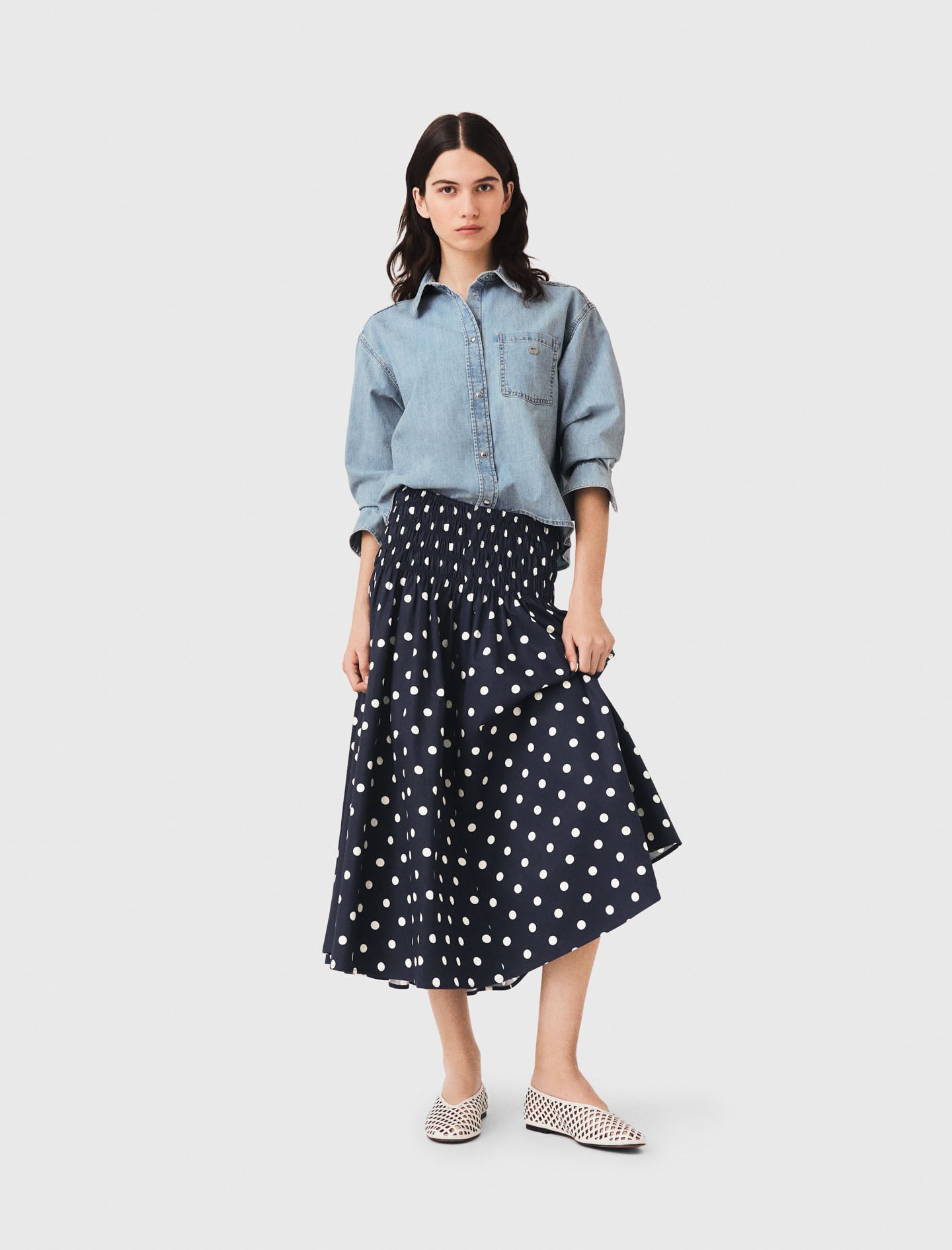 Long cotton skirt Blue For Women | Maje